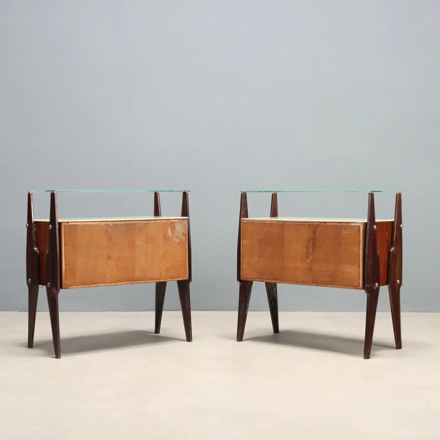 Vintage Nightstands Beech Glass Design Italy 1960s