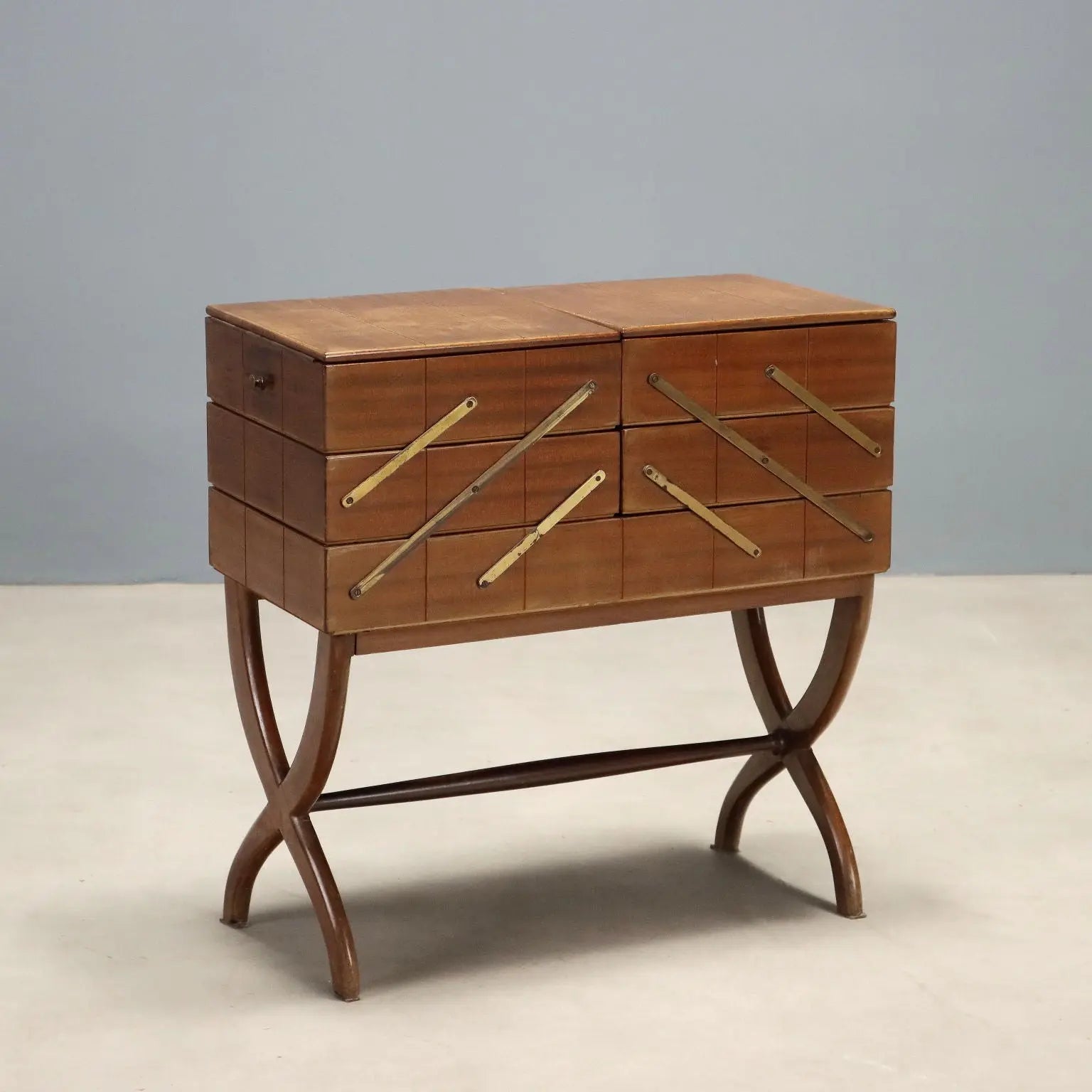 Vintage Sewing Cabinet Wood Openable Top Design Italy 1950s
