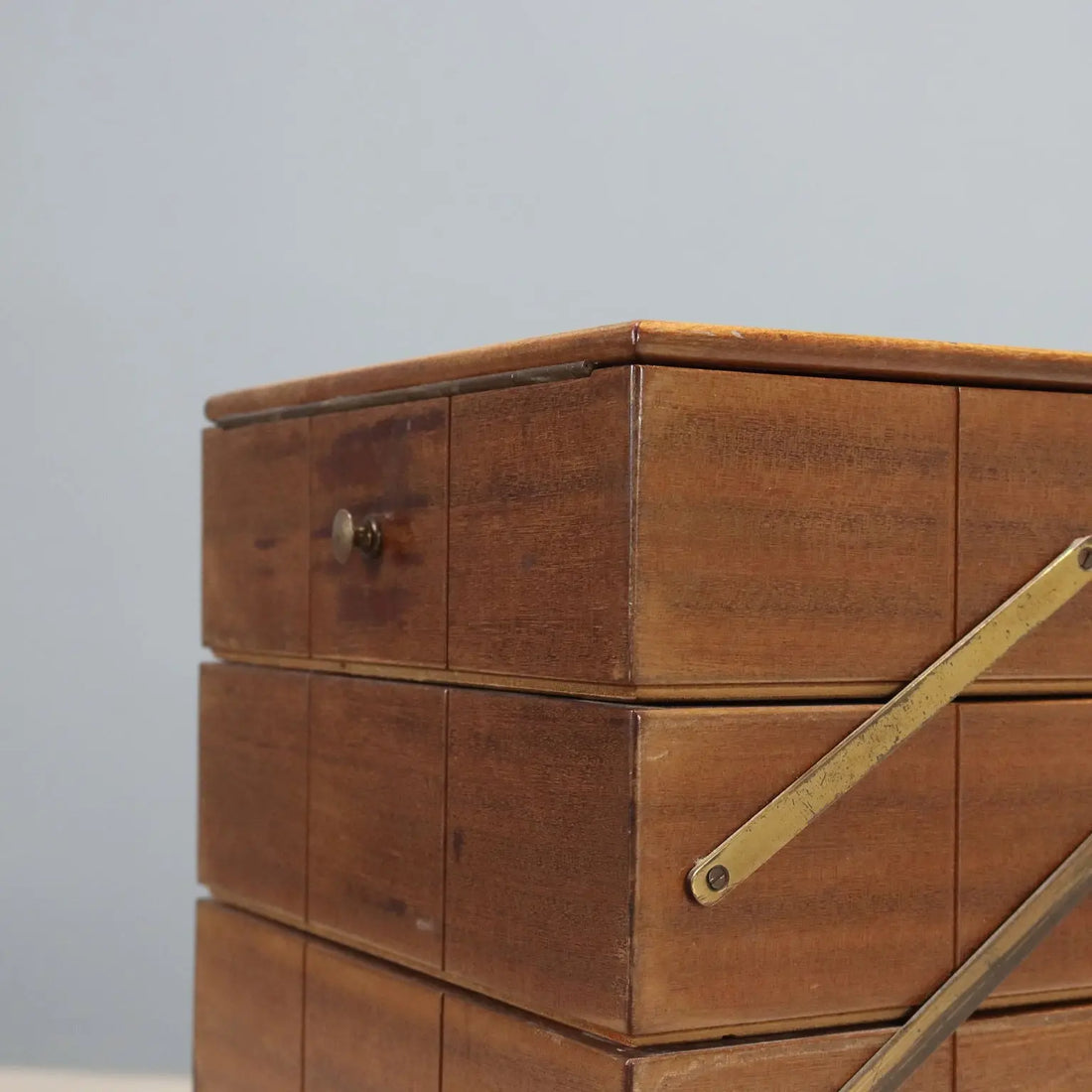 Vintage Sewing Cabinet Wood Openable Top Design Italy 1950s