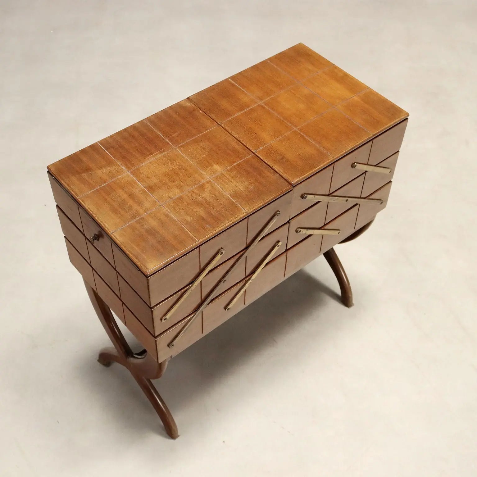 Vintage Sewing Cabinet Wood Openable Top Design Italy 1950s