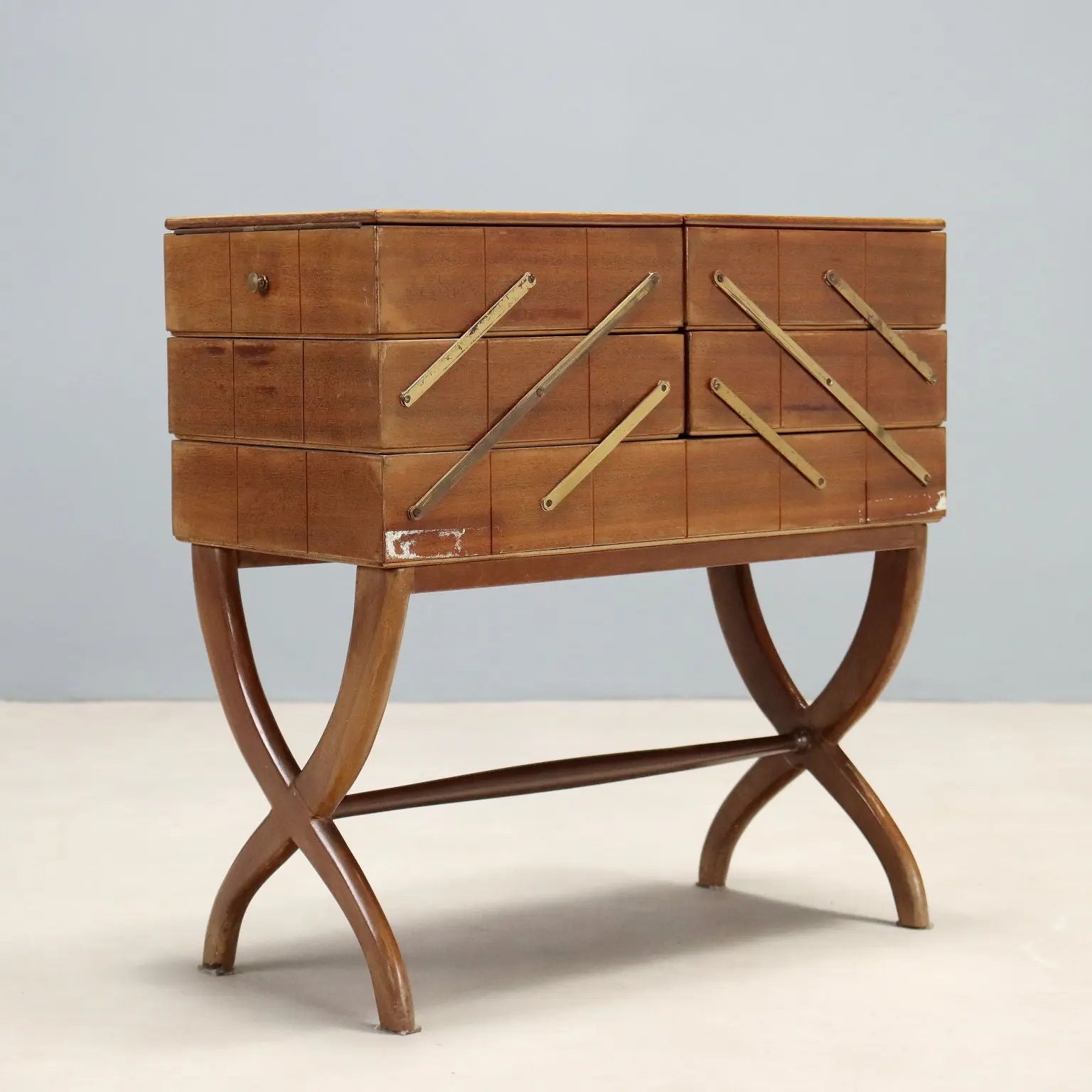 Vintage Sewing Cabinet Wood Openable Top Design Italy 1950s
