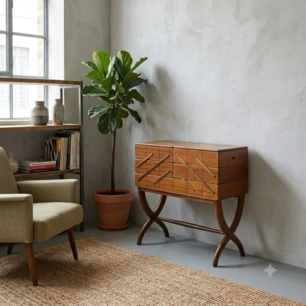 Vintage Sewing Cabinet Wood Openable Top Design Italy 1950s