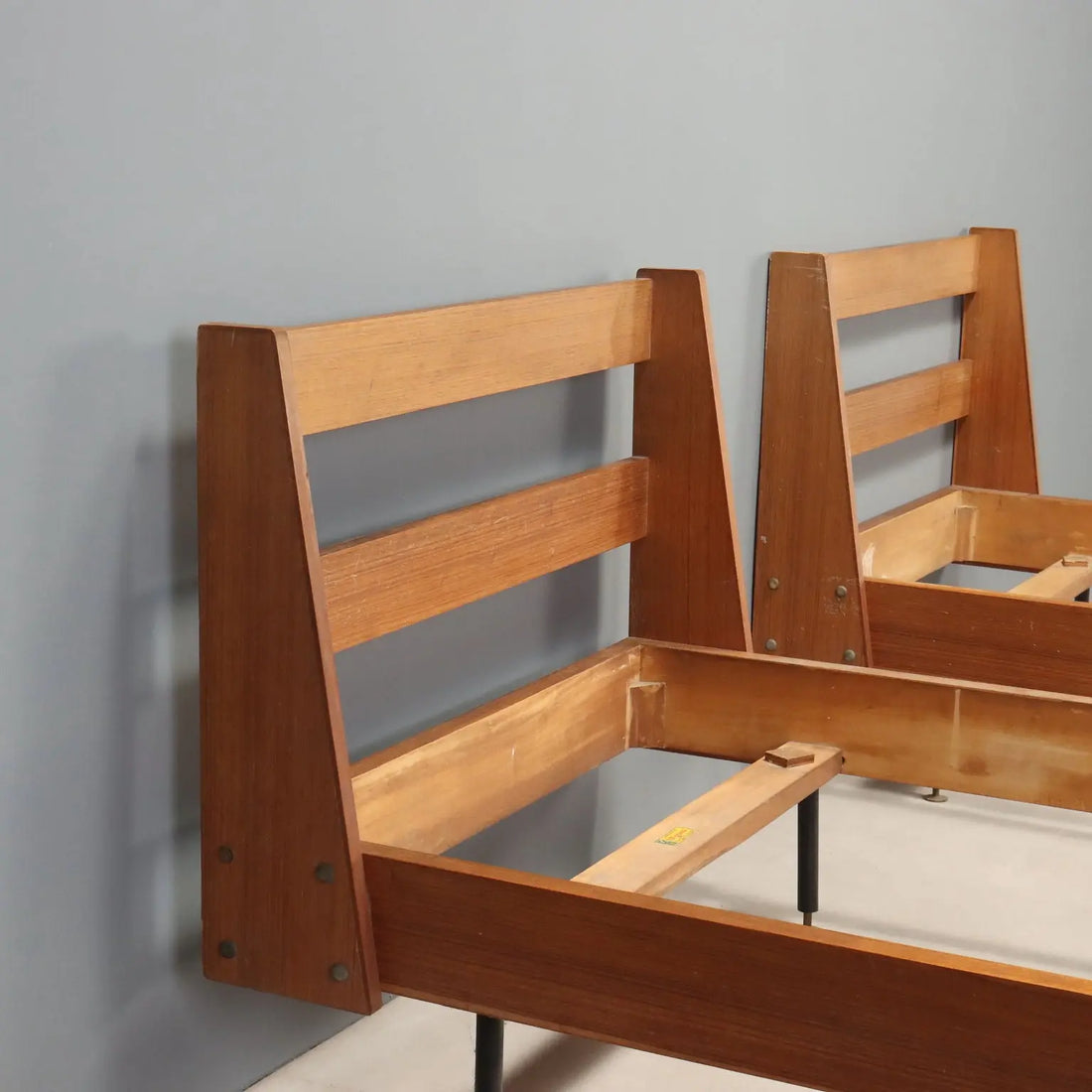 Vintage Beds Teak Enamelled Metal Design Italy 1960s