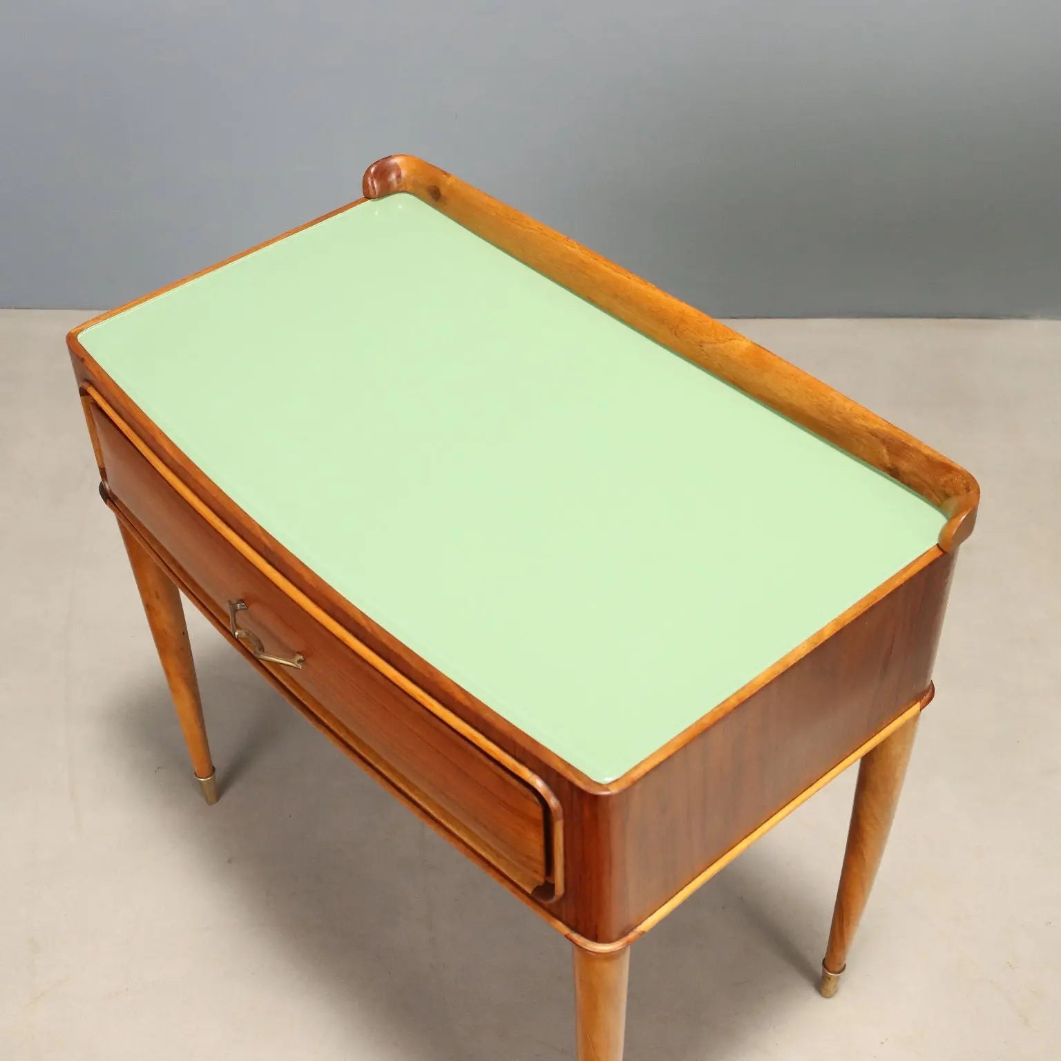 1950s Wood and Brass Nightstands Pair