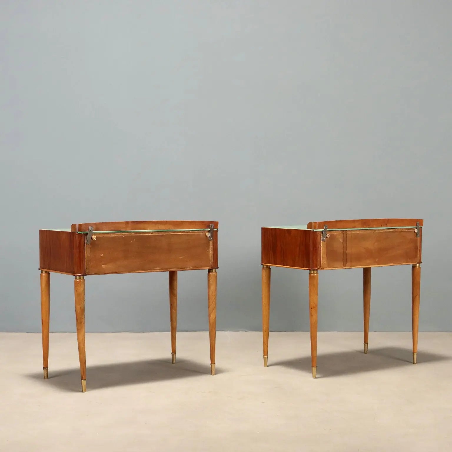 1950s Wood and Brass Nightstands Pair