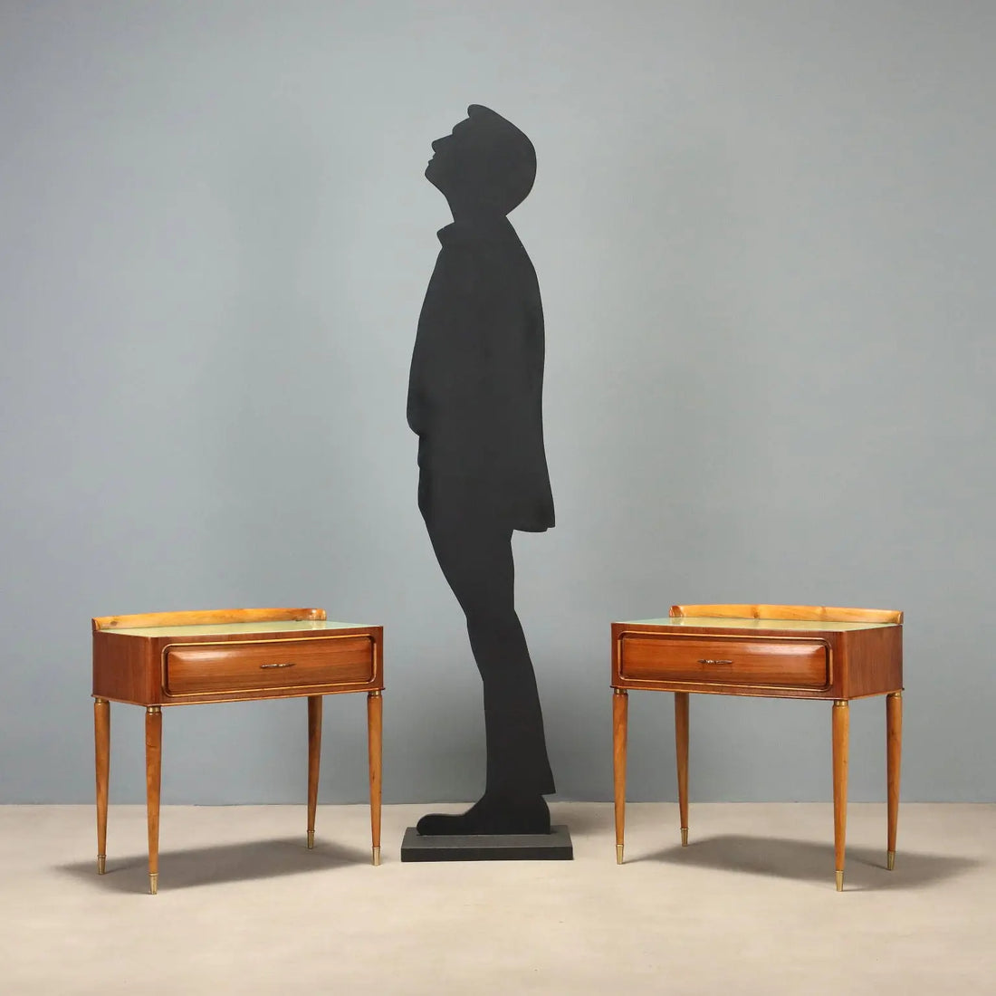 1950s Wood and Brass Nightstands Pair