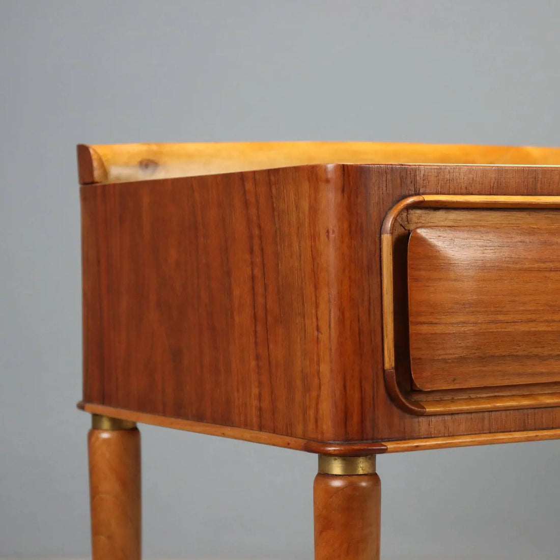 1950s Wood and Brass Nightstands Pair
