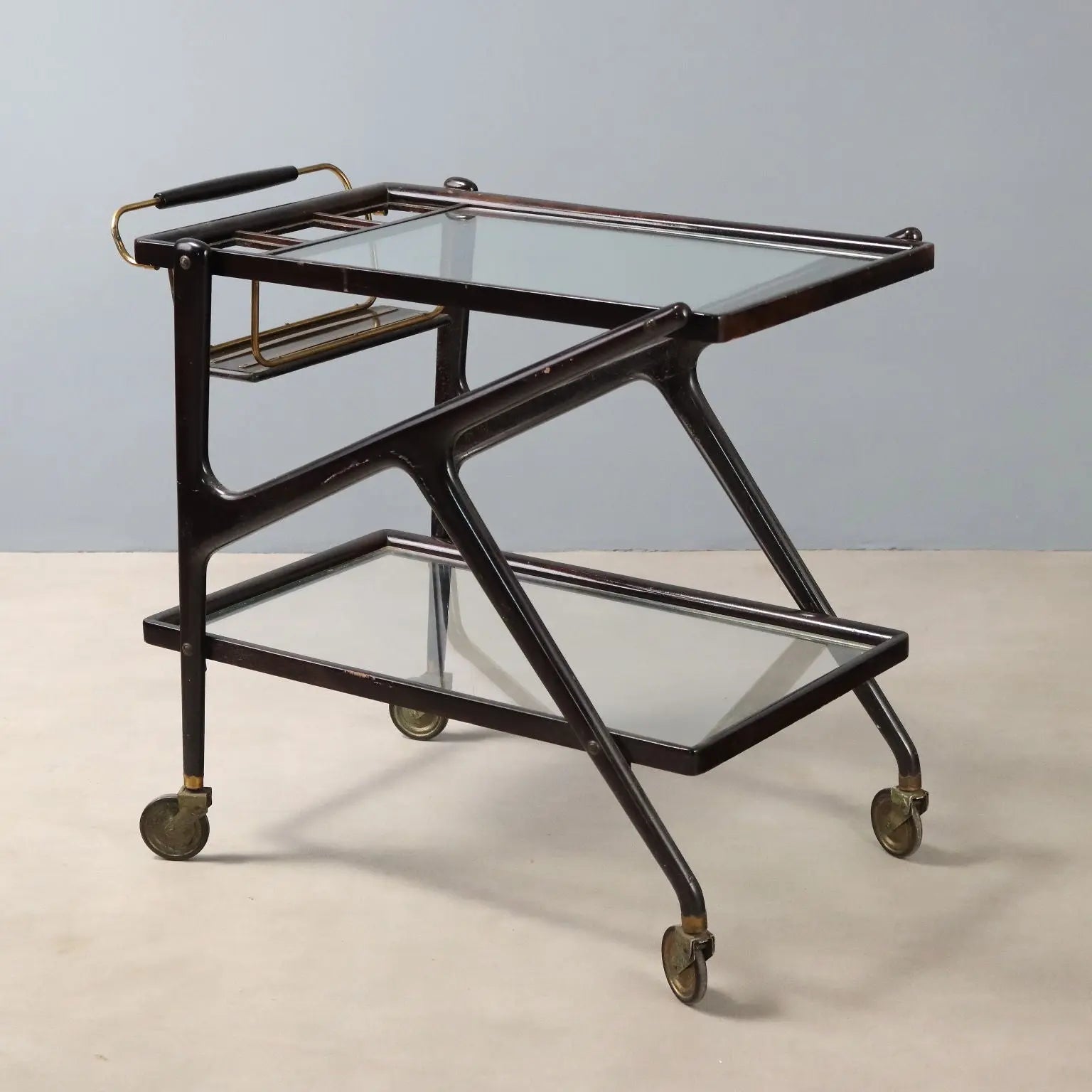 Vintage Kitchen Trolley Wood Glass Design Italy 1950s