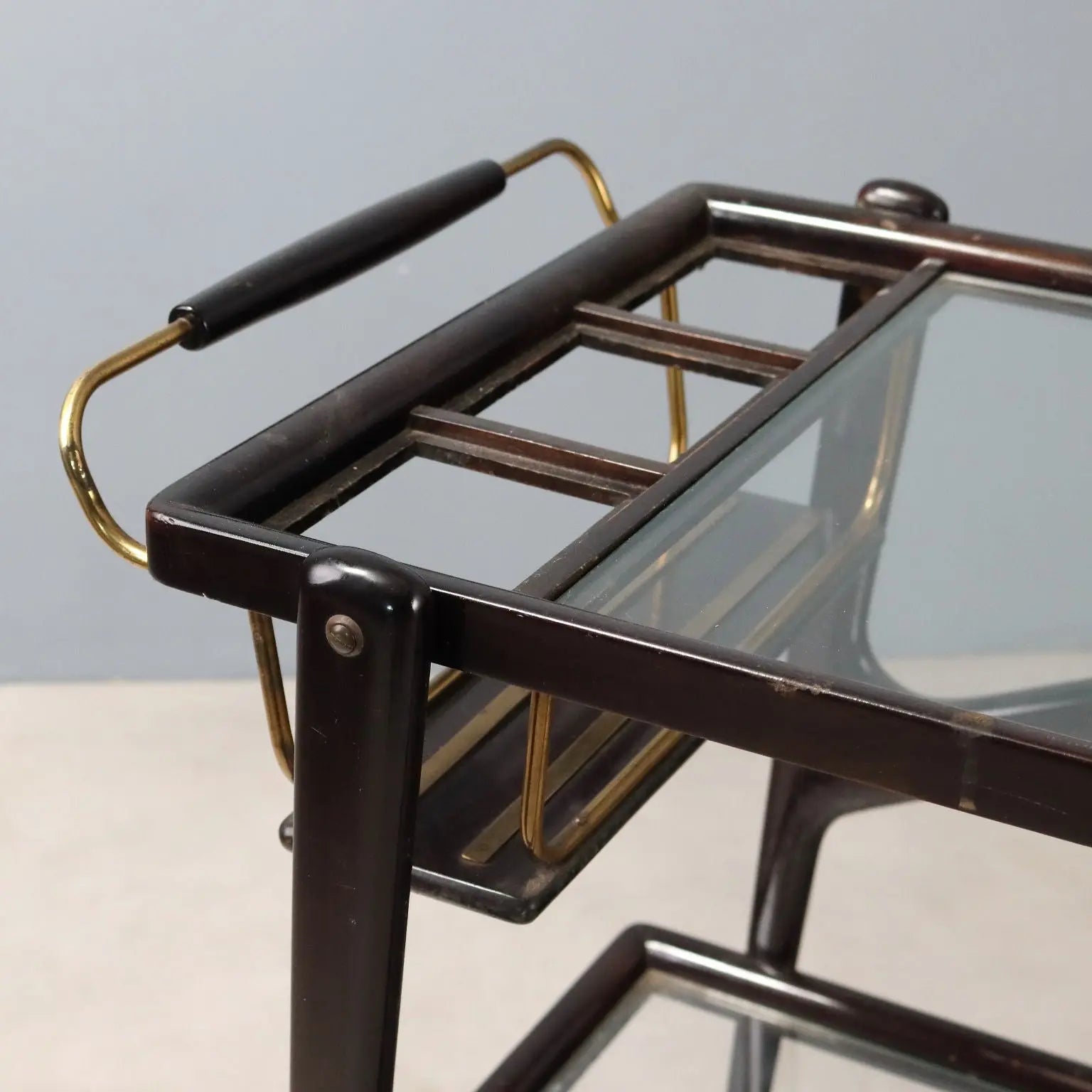 Vintage Kitchen Trolley Wood Glass Design Italy 1950s
