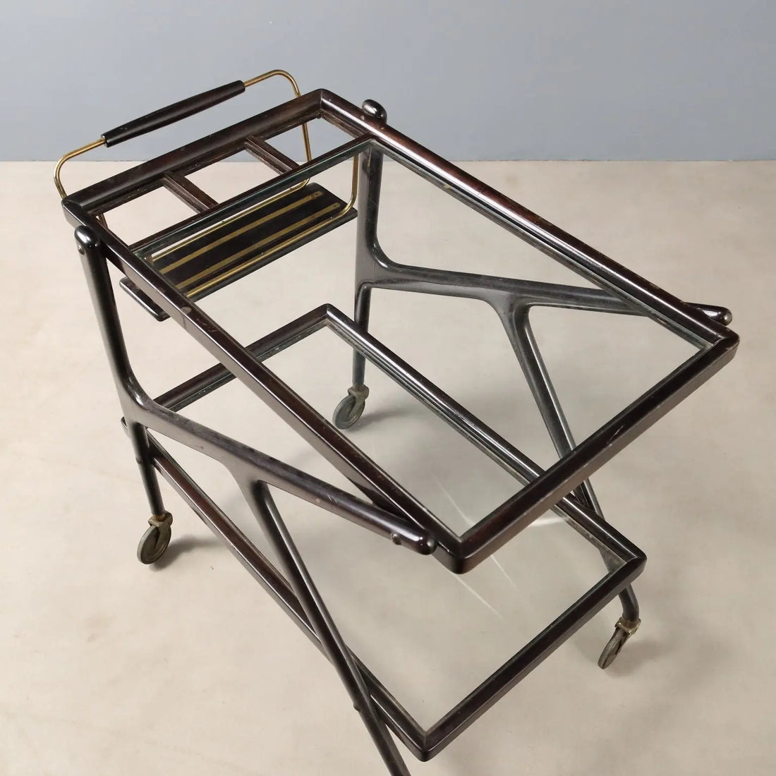 Vintage Kitchen Trolley Wood Glass Design Italy 1950s
