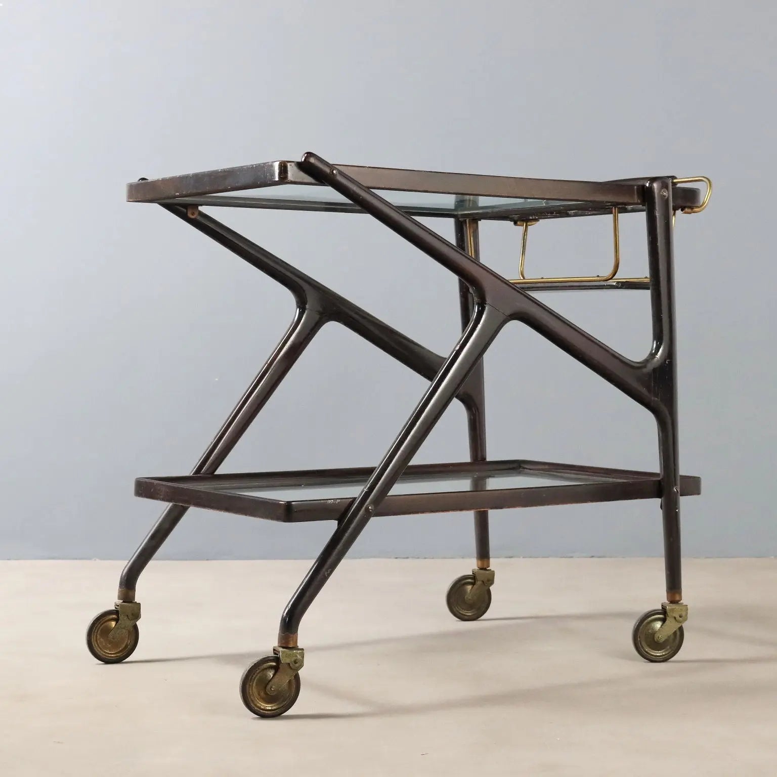 Vintage Kitchen Trolley Wood Glass Design Italy 1950s