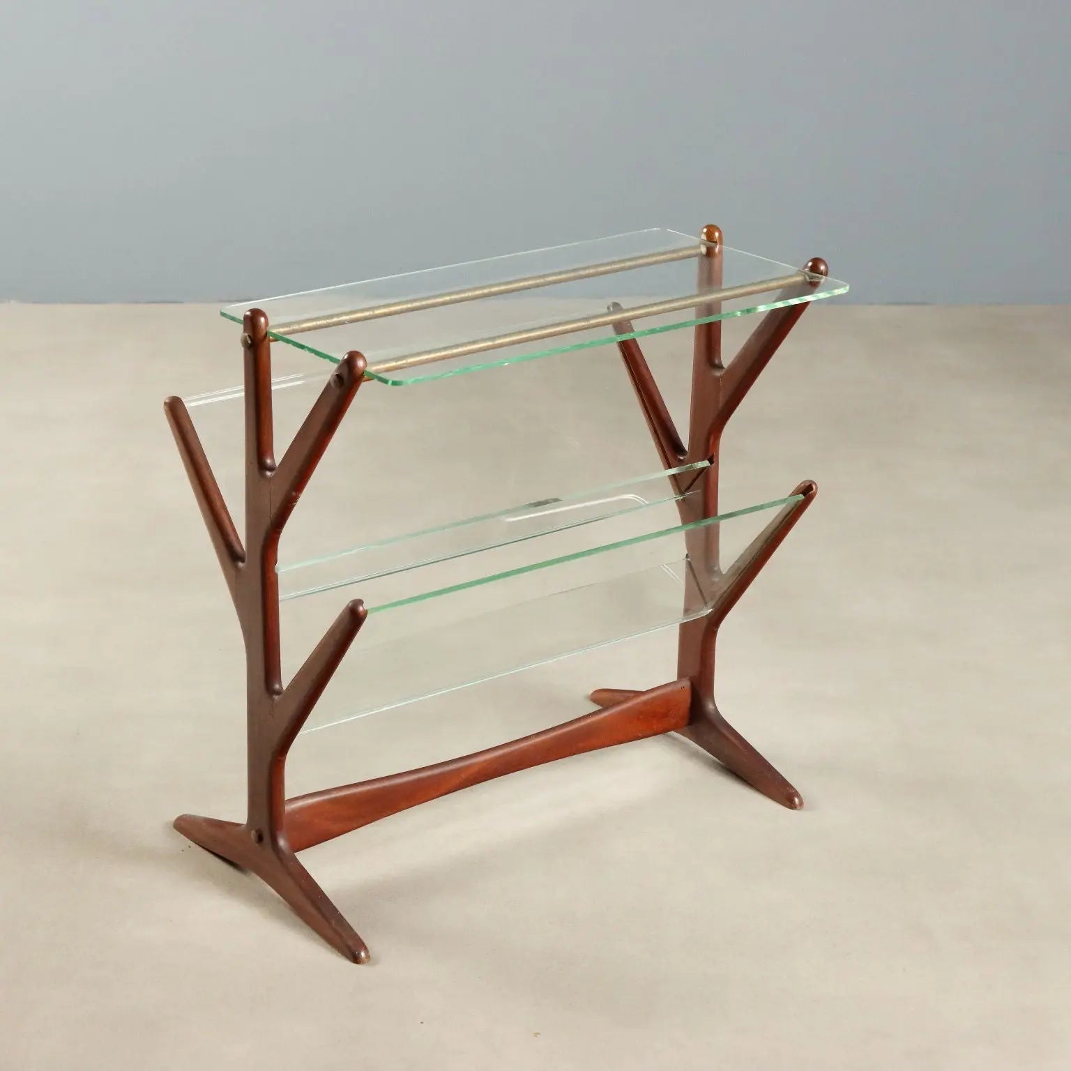 1950s Vintage Magazine Rack in Beech and Glass