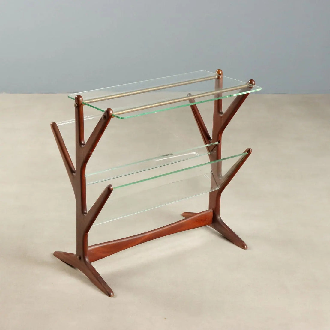 1950s Vintage Magazine Rack in Beech and Glass