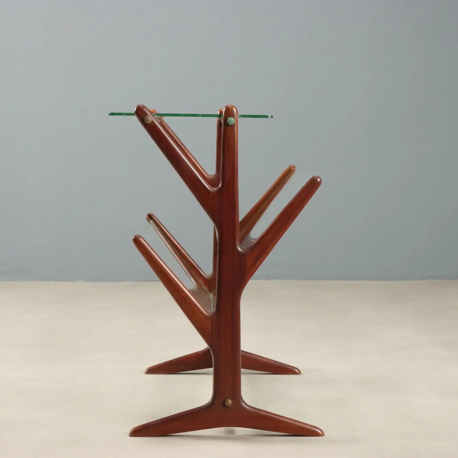 1950s Vintage Magazine Rack in Beech and Glass
