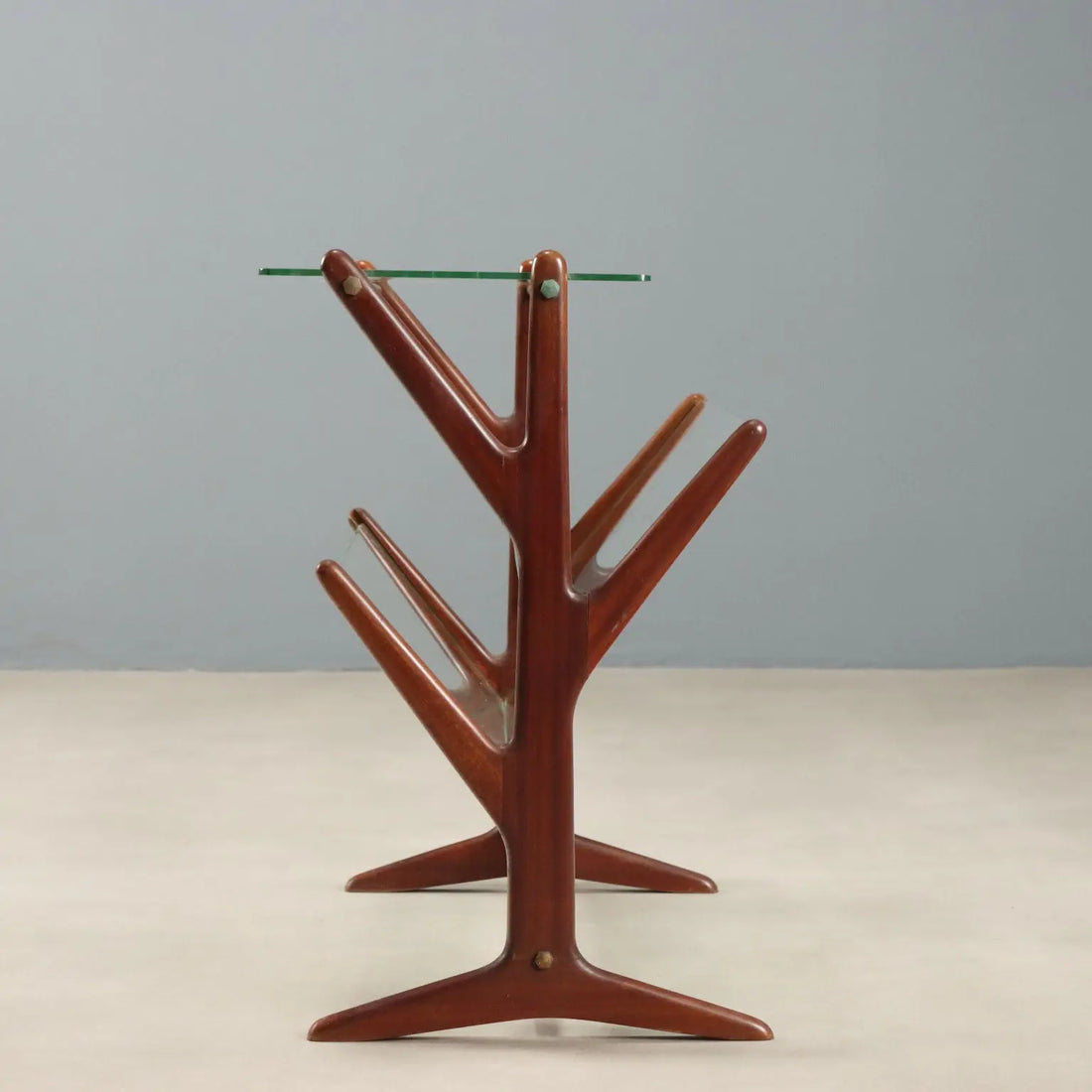 1950s Vintage Magazine Rack in Beech and Glass