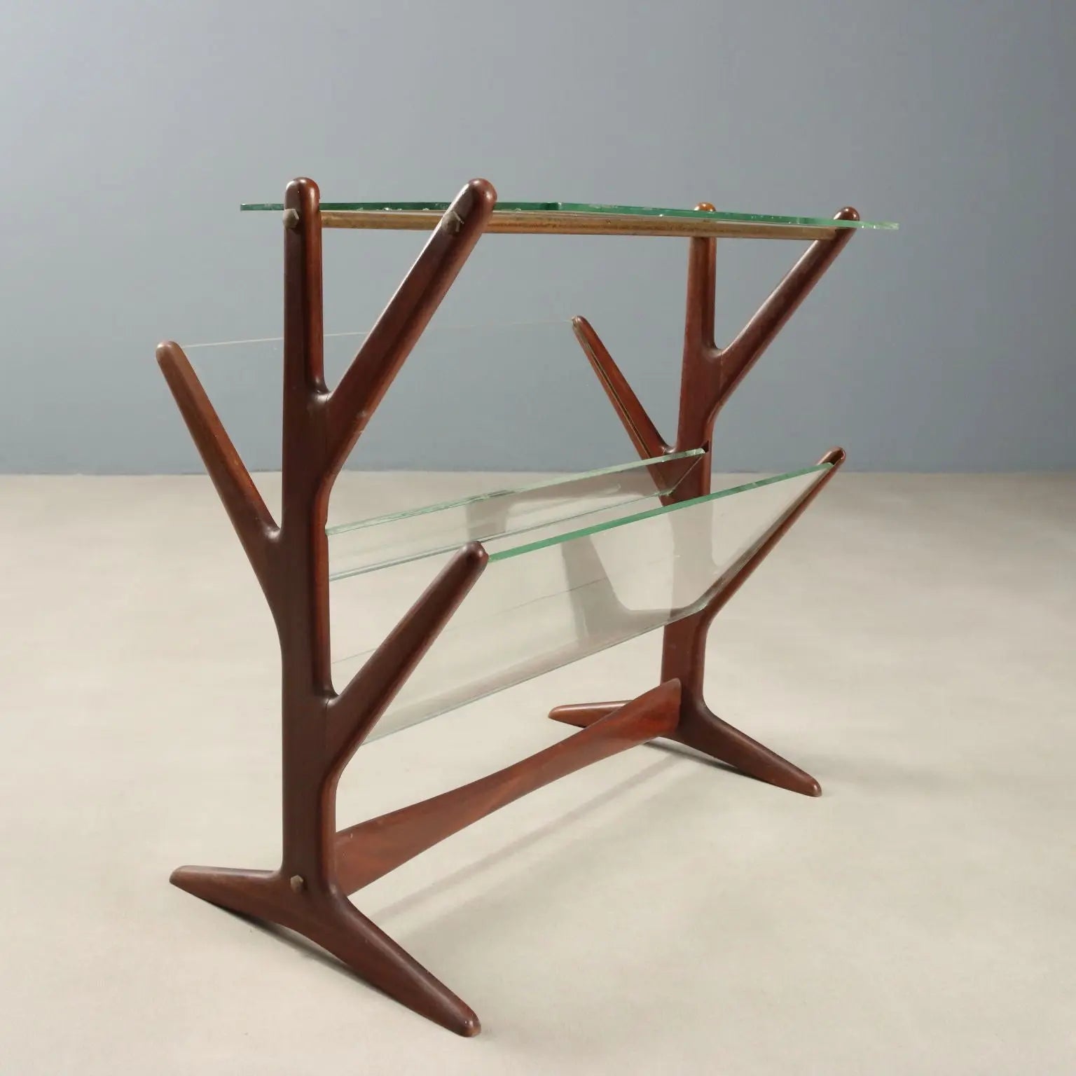 1950s Vintage Magazine Rack in Beech and Glass