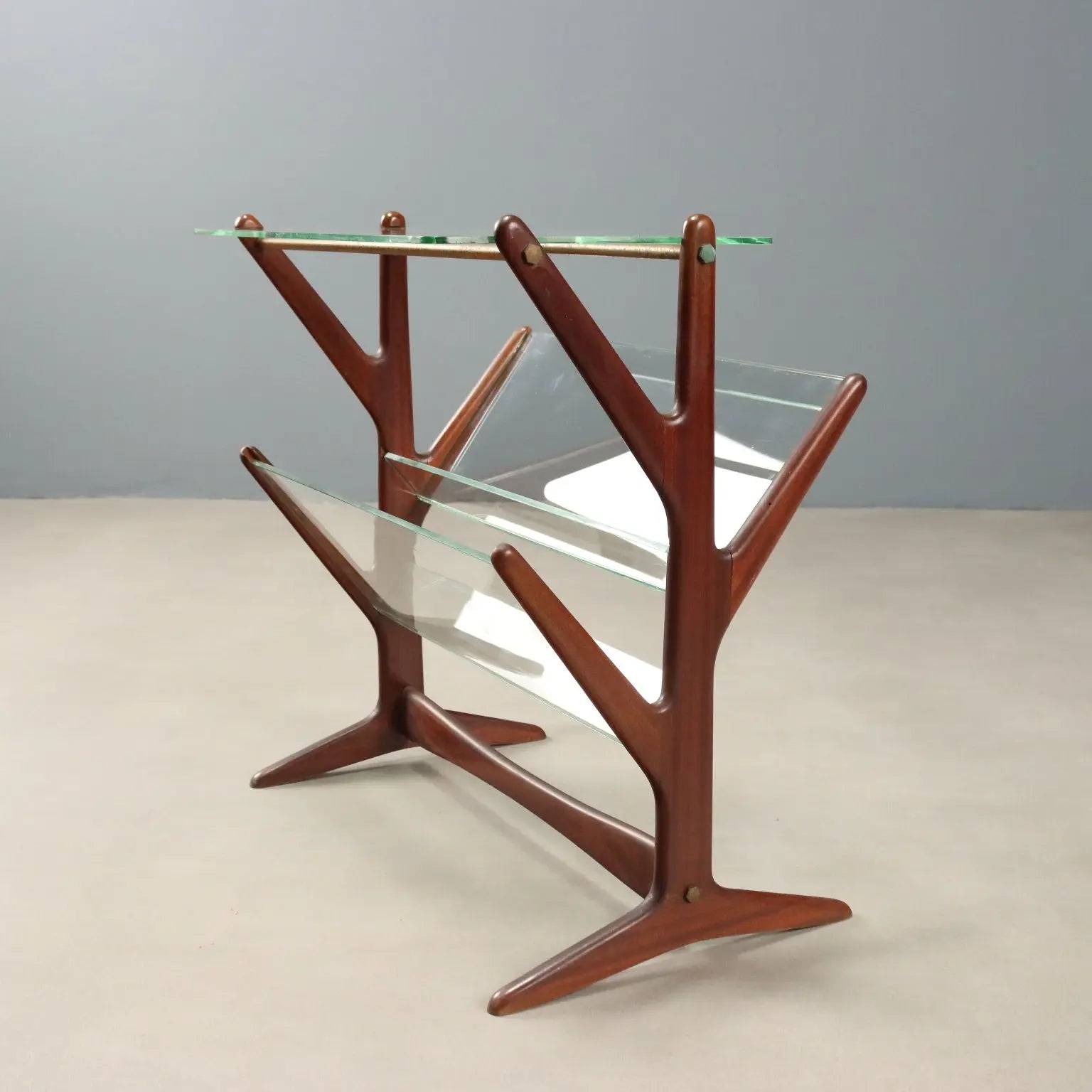 1950s Vintage Magazine Rack in Beech and Glass