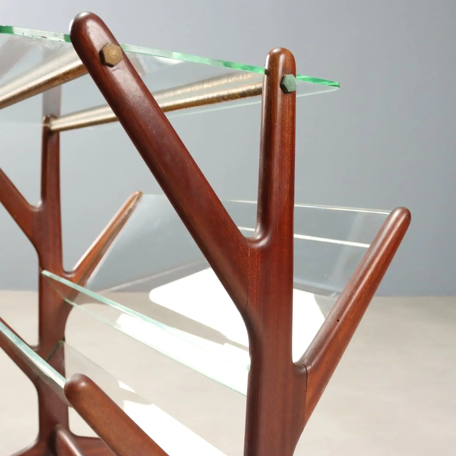 1950s Vintage Magazine Rack in Beech and Glass