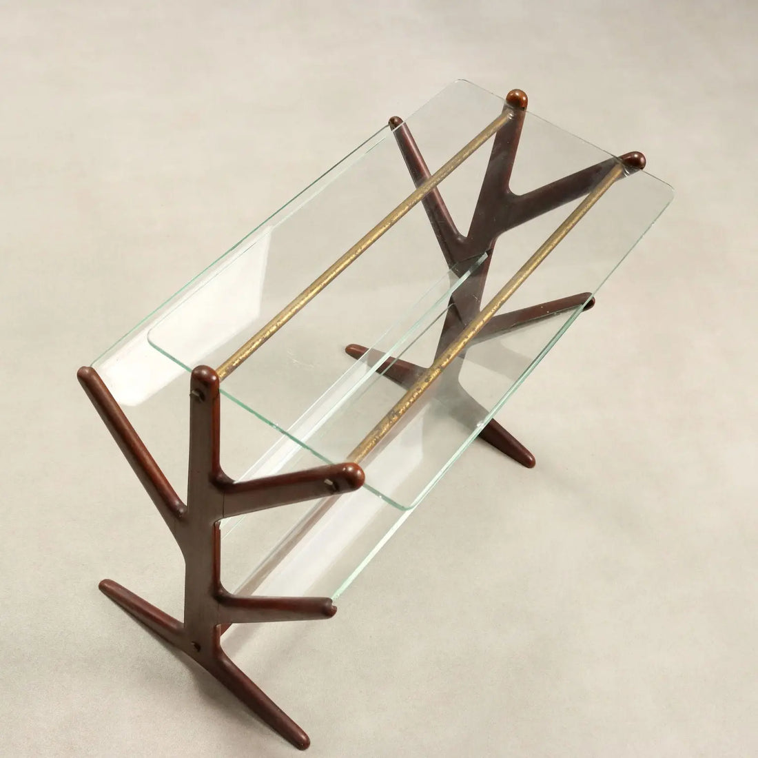 1950s Vintage Magazine Rack in Beech and Glass