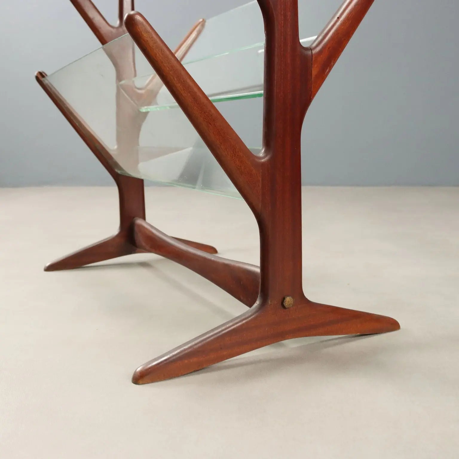1950s Vintage Magazine Rack in Beech and Glass
