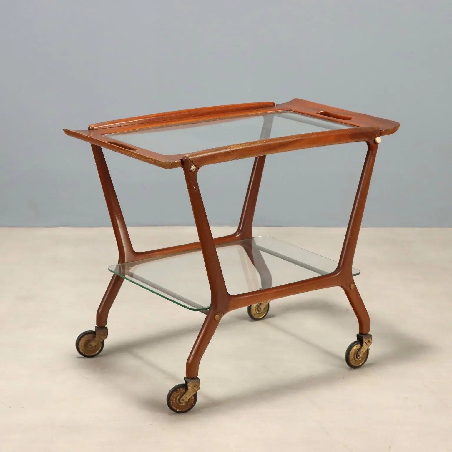 1950s-60s Beech and Glass Serving Cart