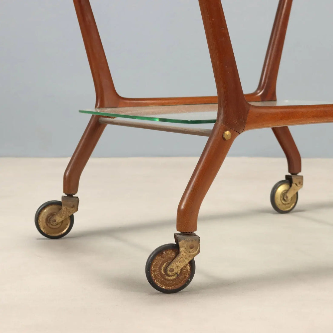 1950s-60s Beech and Glass Serving Cart
