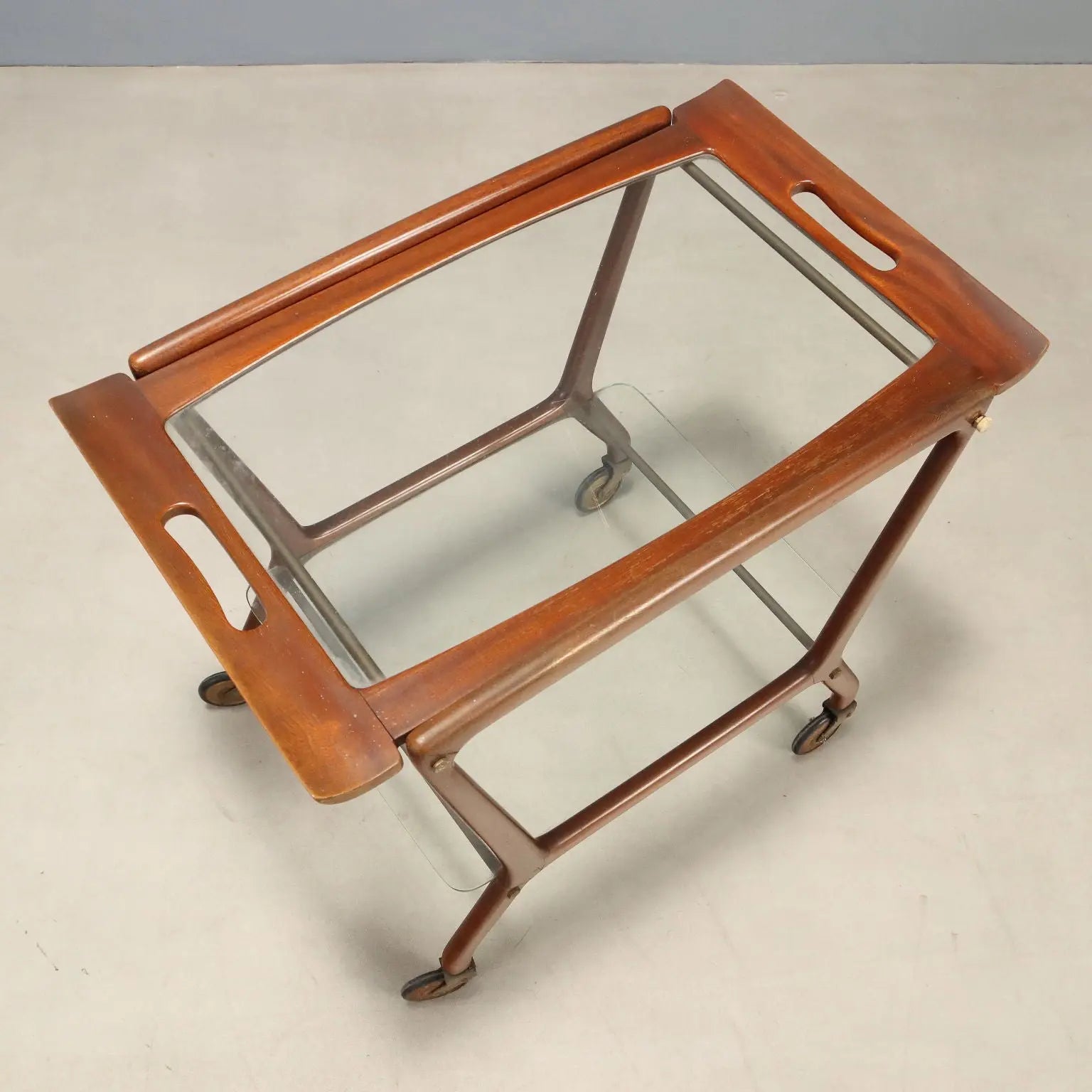 1950s-60s Beech and Glass Serving Cart