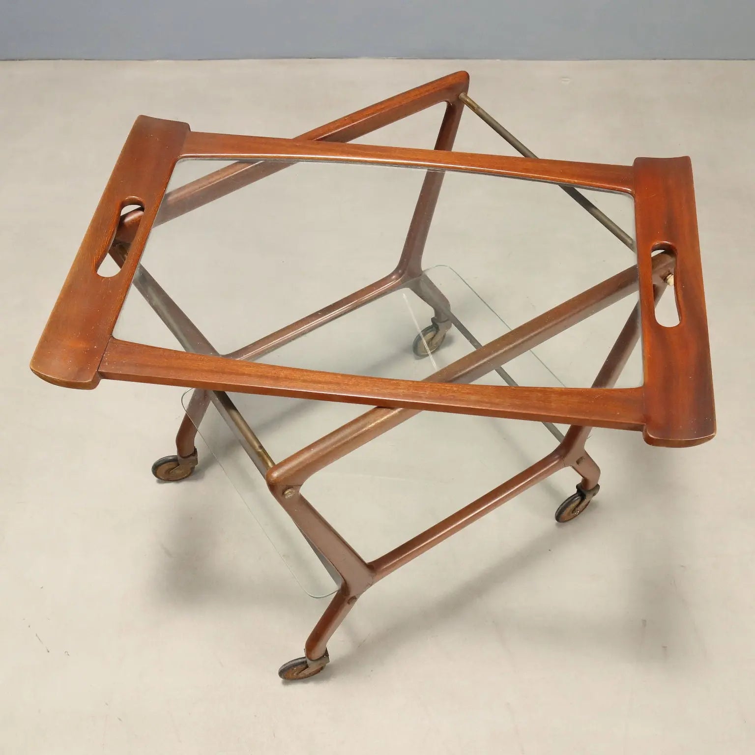 1950s-60s Beech and Glass Serving Cart