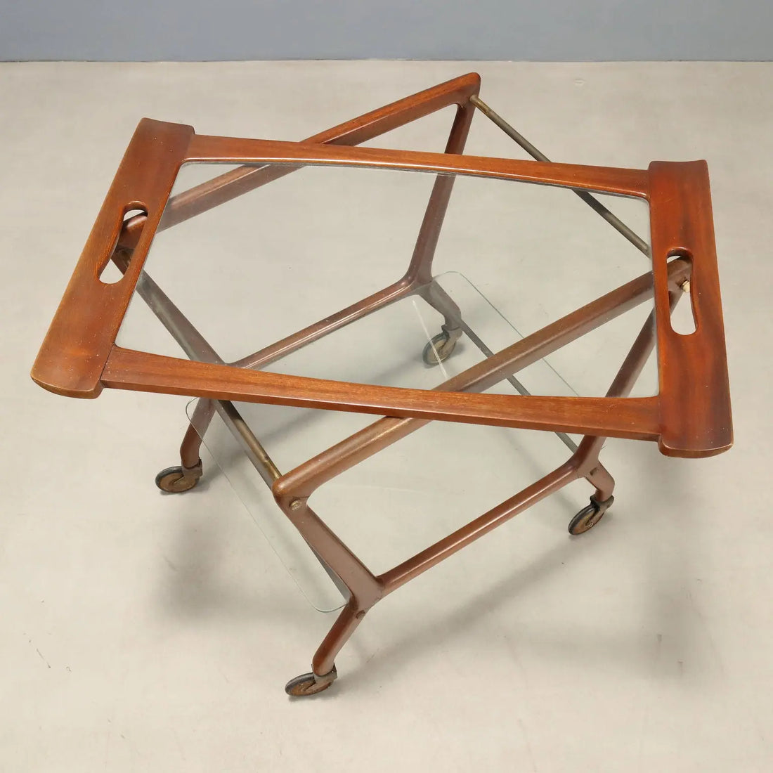 1950s-60s Beech and Glass Serving Cart