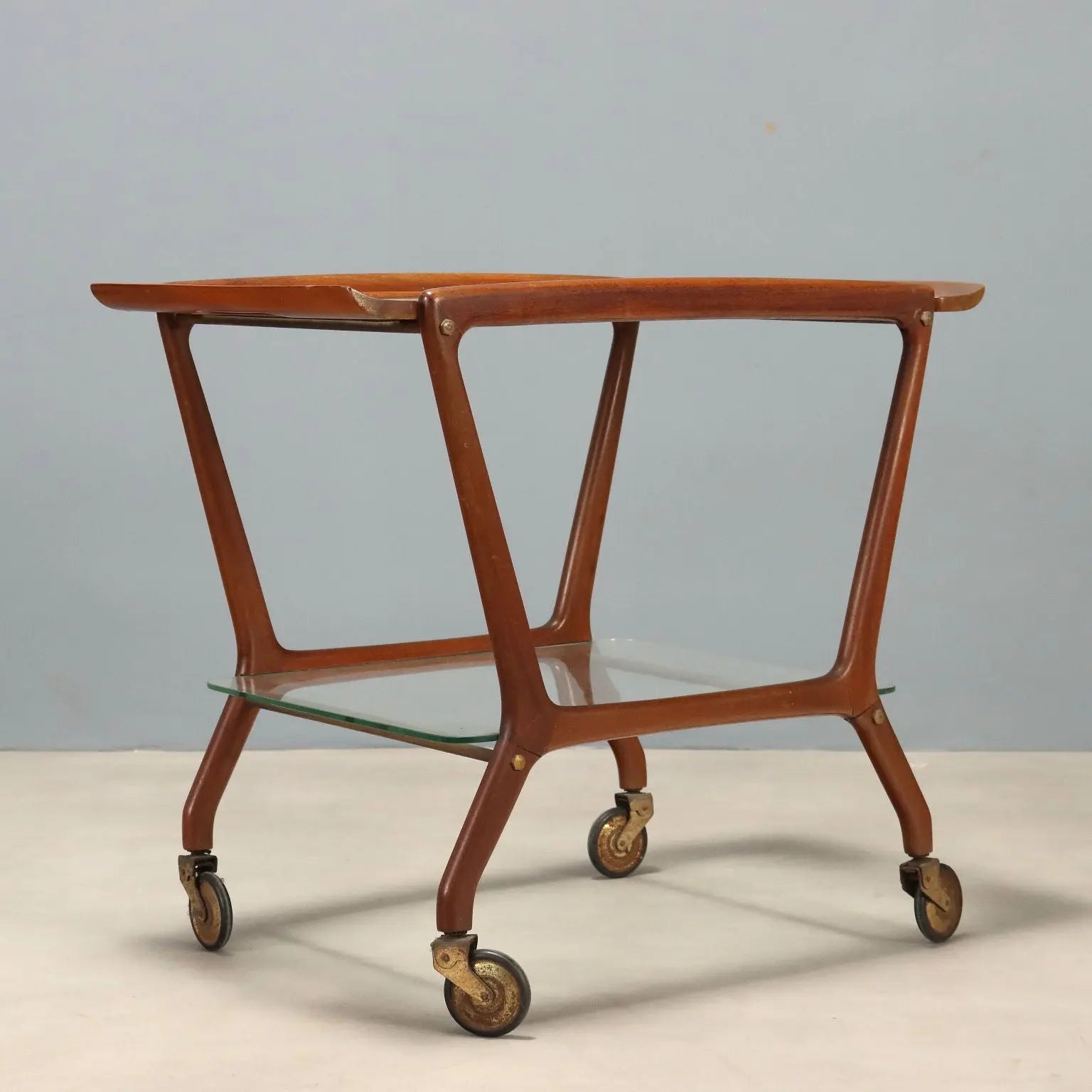 1950s-60s Beech and Glass Serving Cart