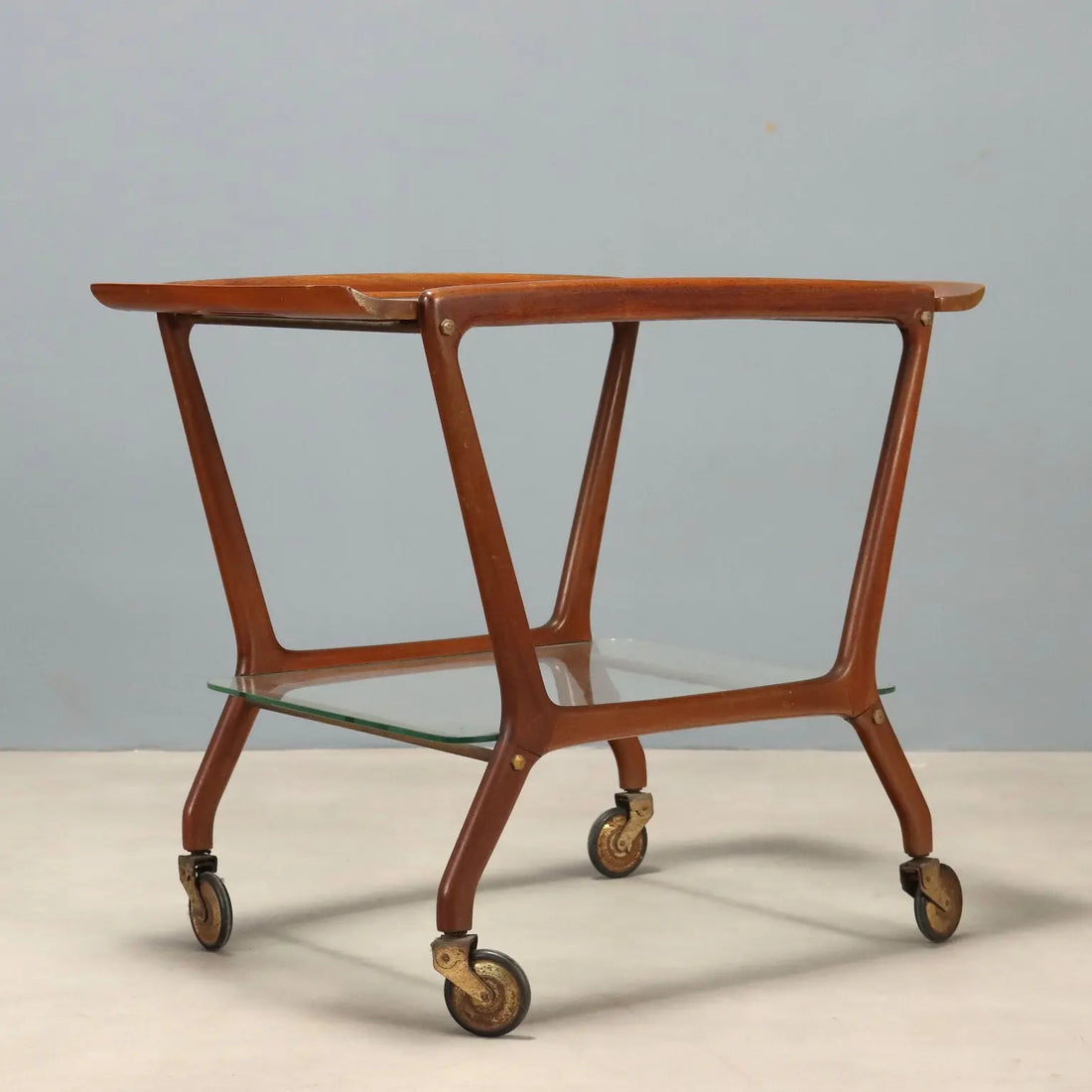 1950s-60s Beech and Glass Serving Cart