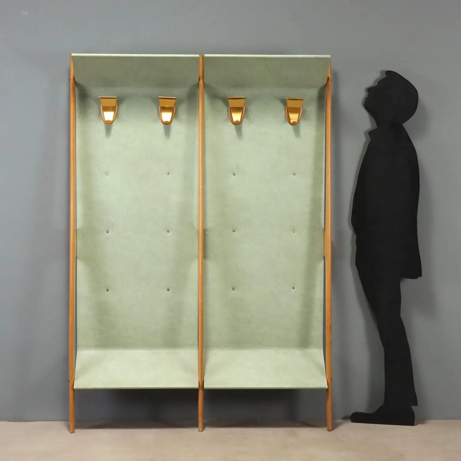 Vintage Coat Stand Beech Leatherette Brass Design Italy 1960s