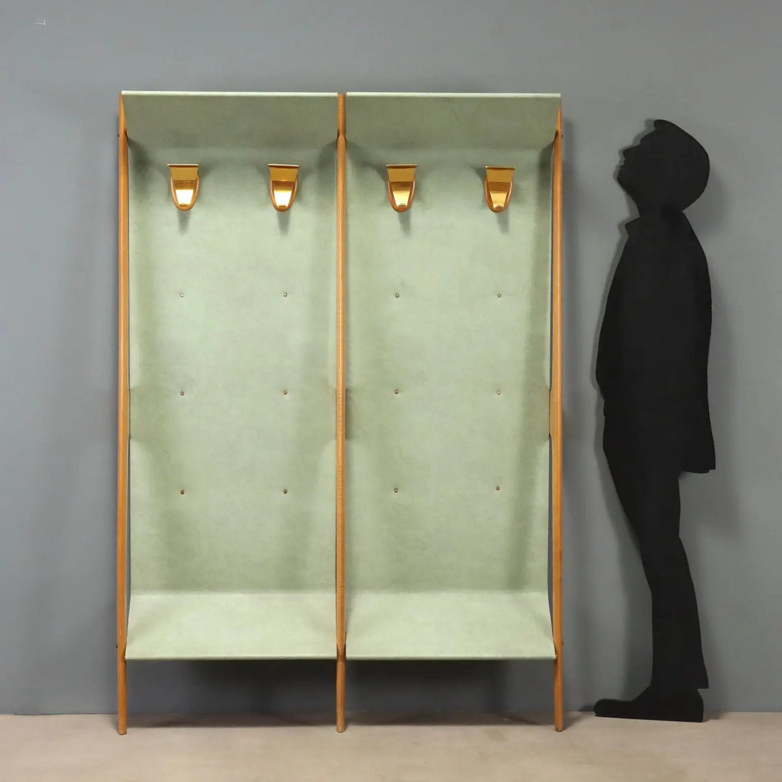 Vintage Coat Stand Beech Leatherette Brass Design Italy 1960s