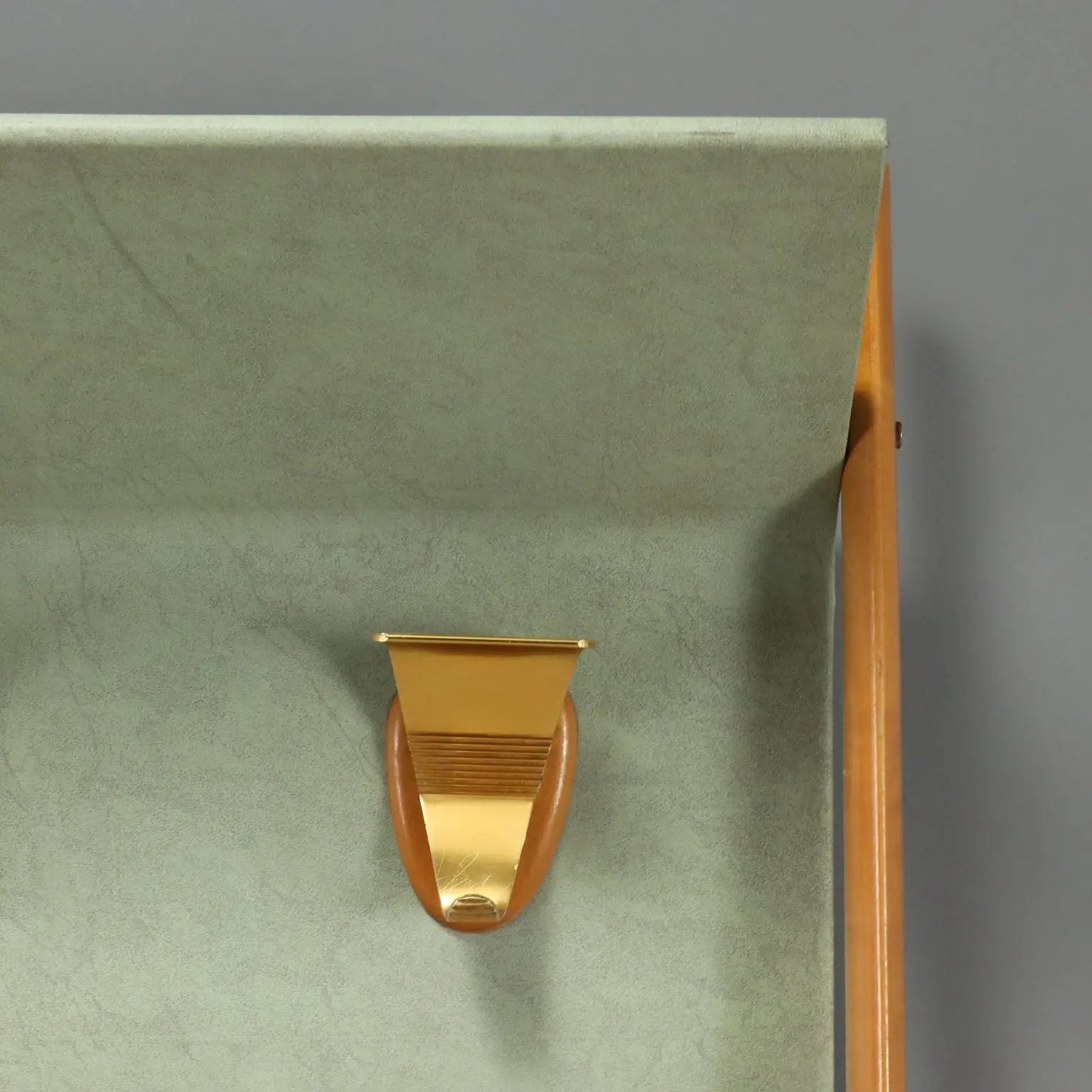 Vintage Coat Stand Beech Leatherette Brass Design Italy 1960s