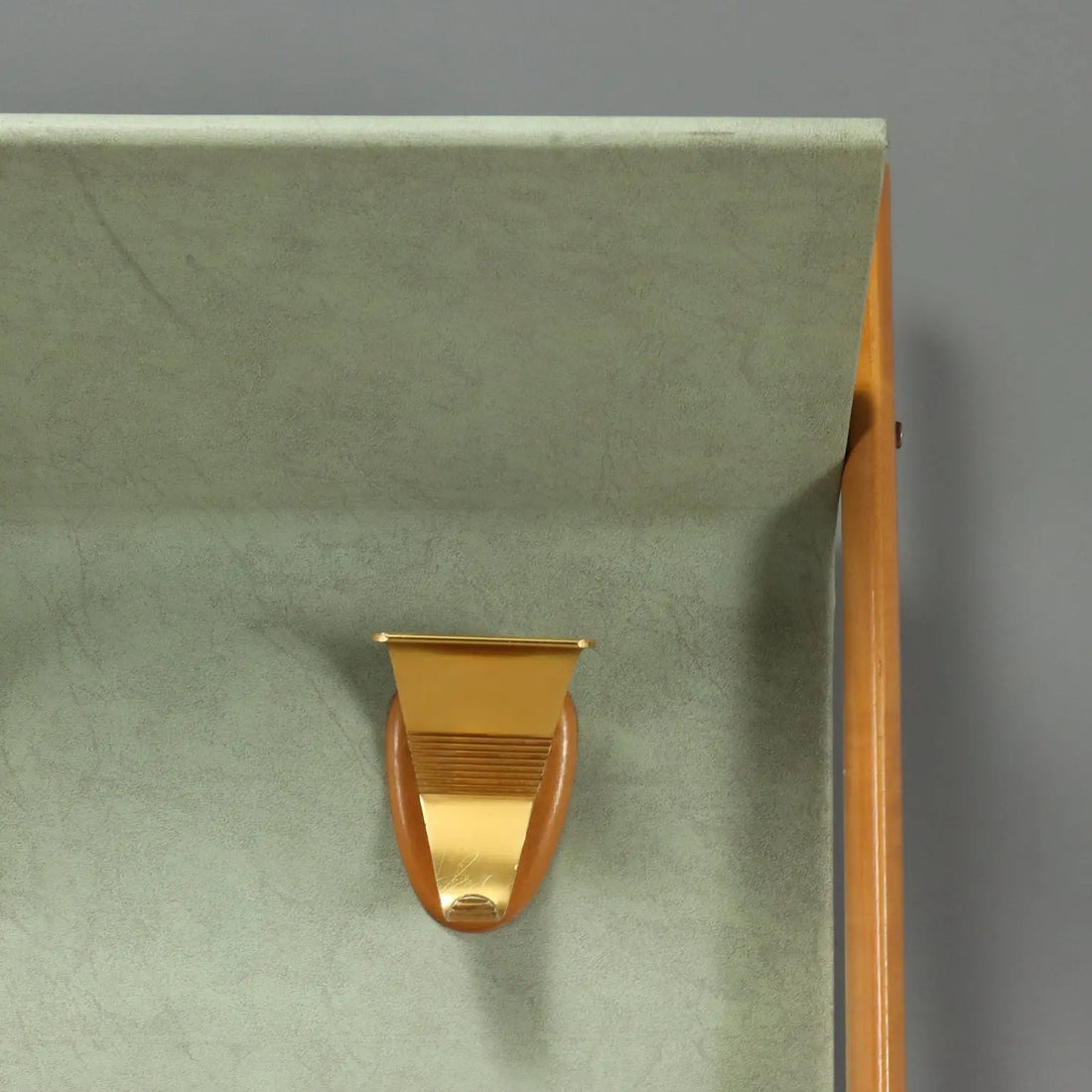 Vintage Coat Stand Beech Leatherette Brass Design Italy 1960s