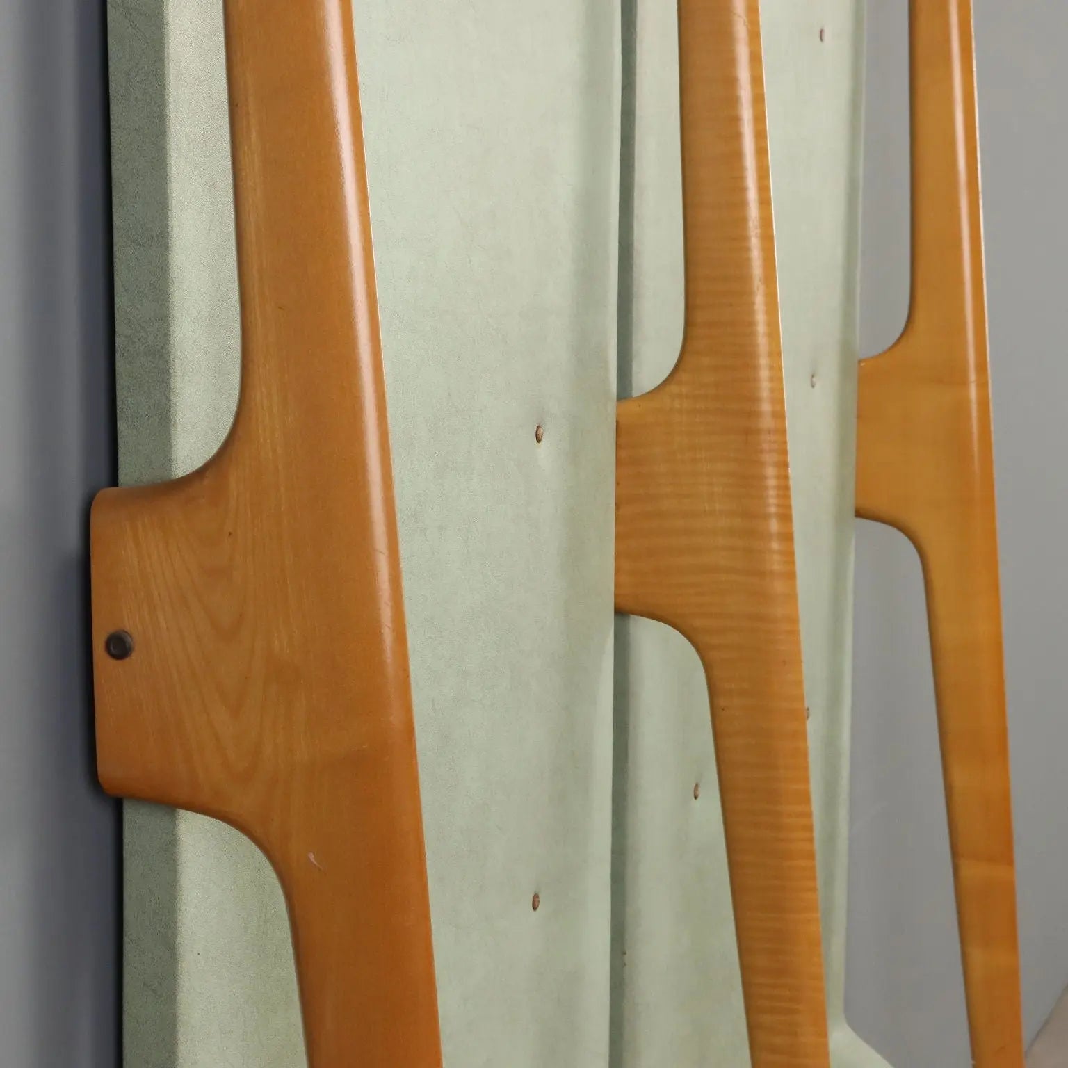 Vintage Coat Stand Beech Leatherette Brass Design Italy 1960s