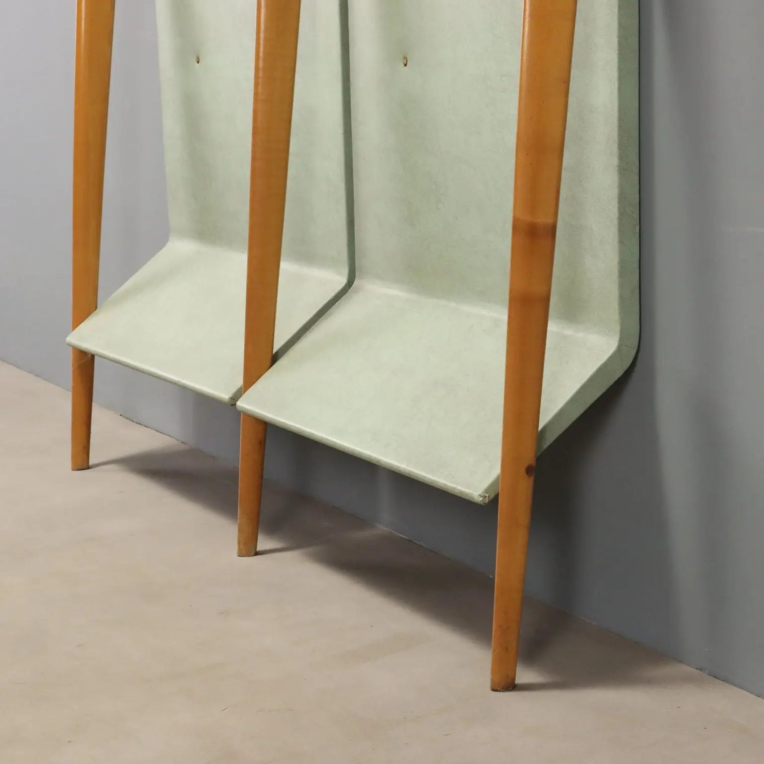 Vintage Coat Stand Beech Leatherette Brass Design Italy 1960s