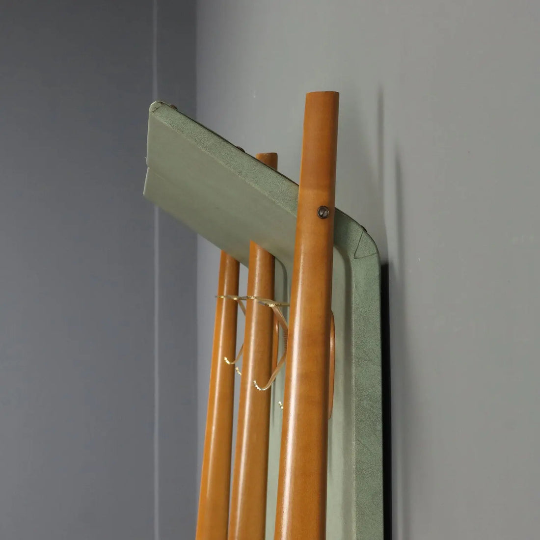 Vintage Coat Stand Beech Leatherette Brass Design Italy 1960s