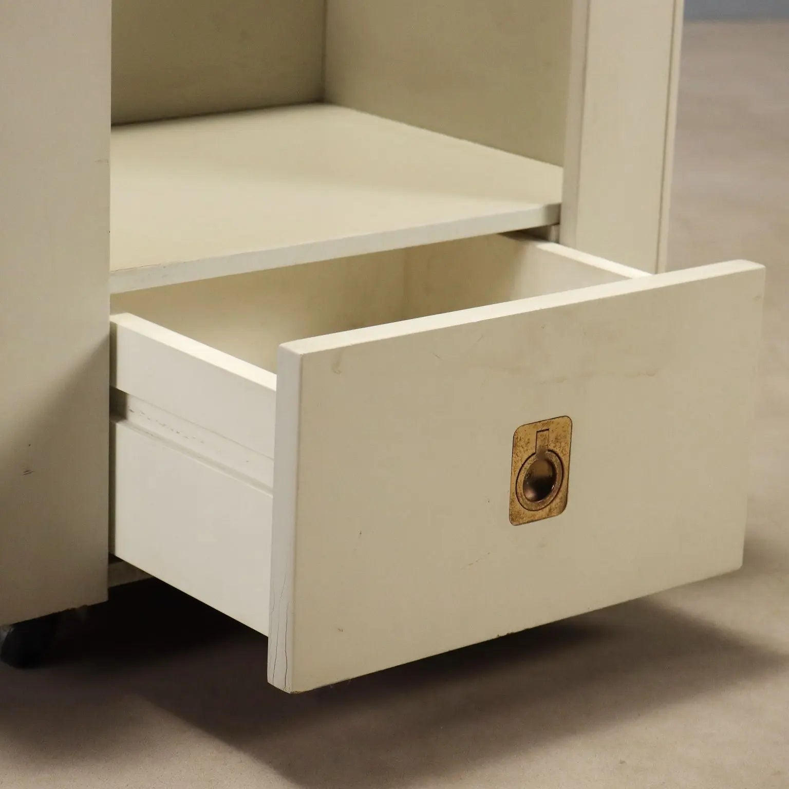 Vintage Nightstand White Lacquered Wood Glass Design 1970s