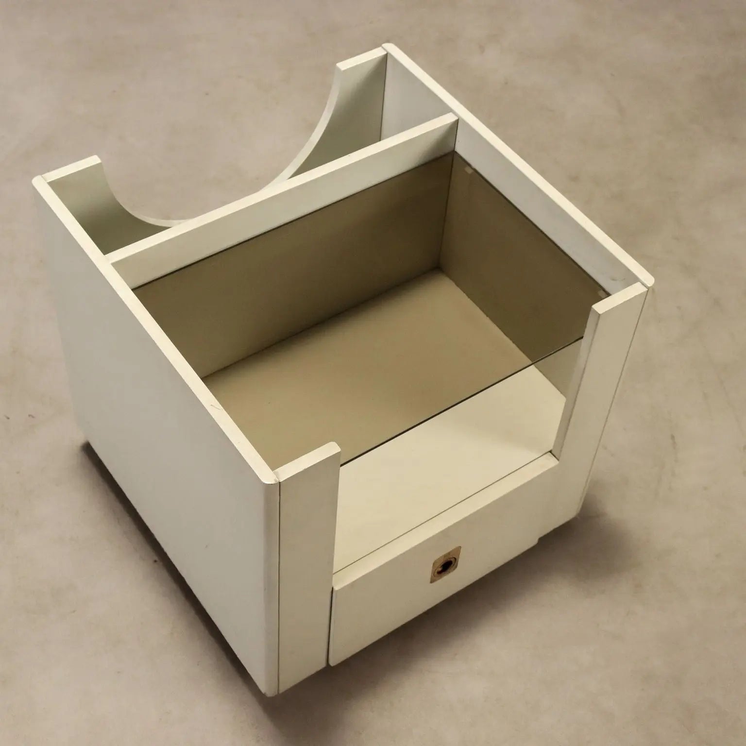 Vintage Nightstand White Lacquered Wood Glass Design 1970s