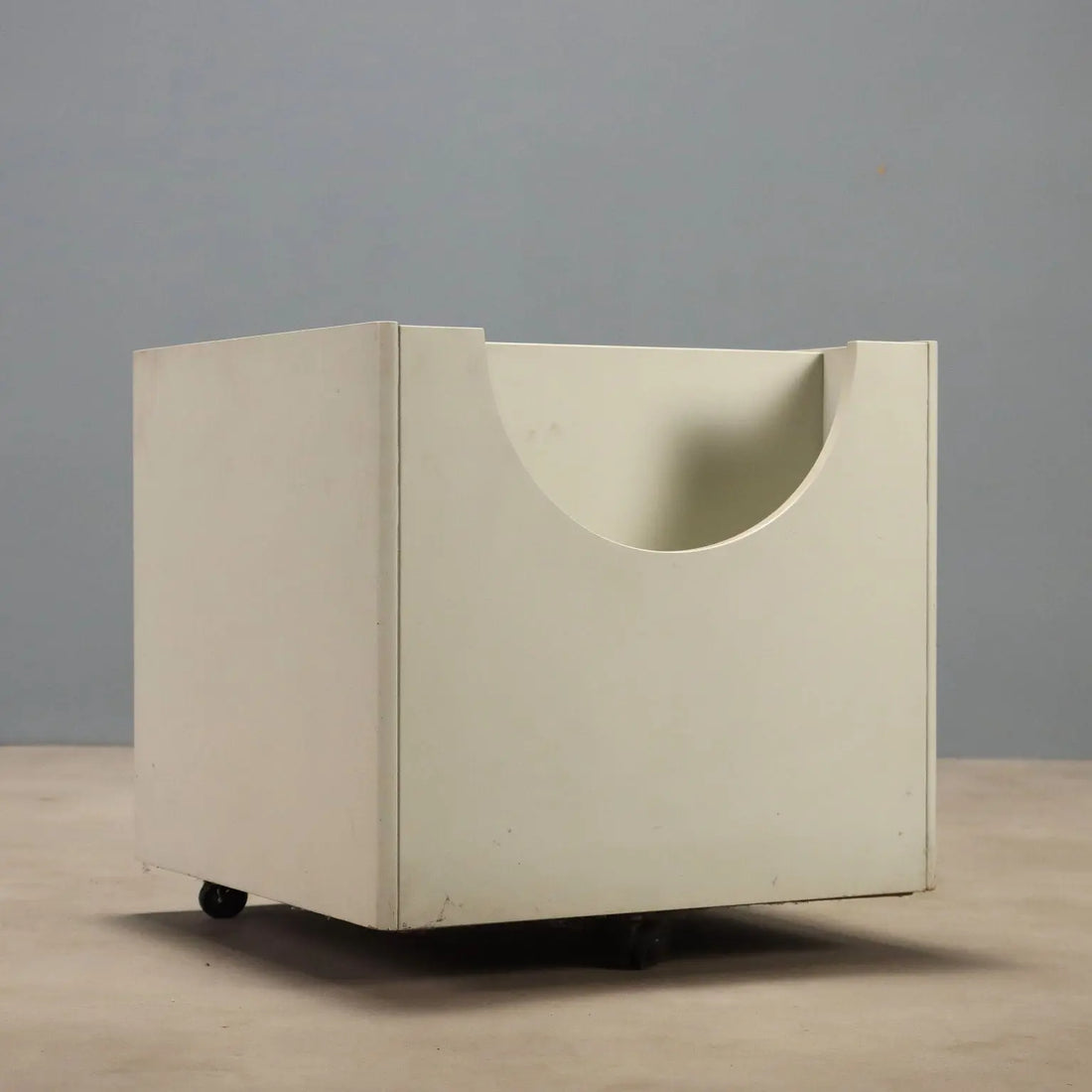 Vintage Nightstand White Lacquered Wood Glass Design 1970s