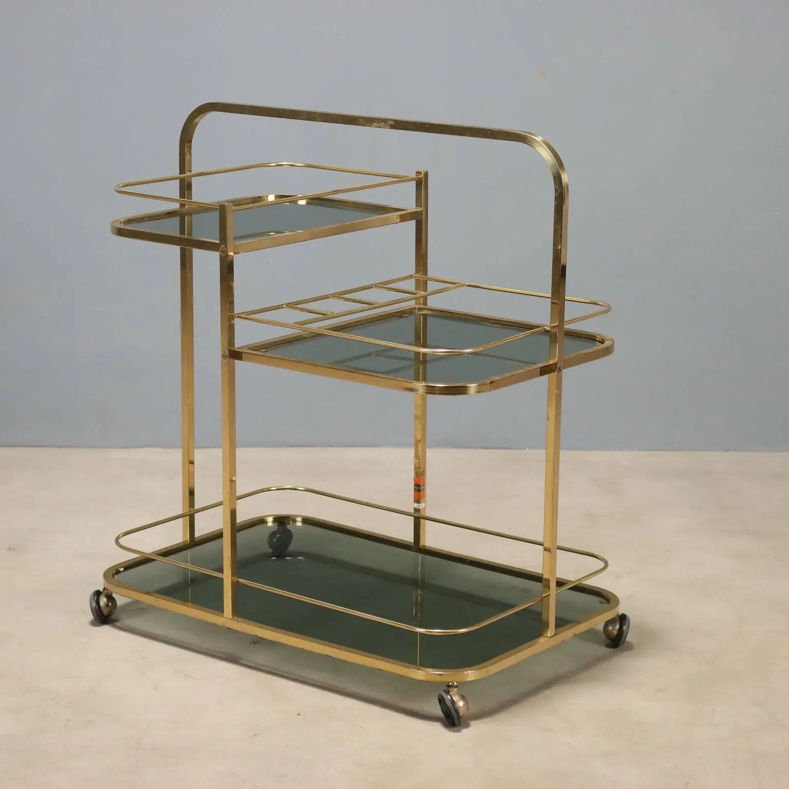 Vintage Kitchen Trolley Brass Smoked Glass Design Italy 1970s