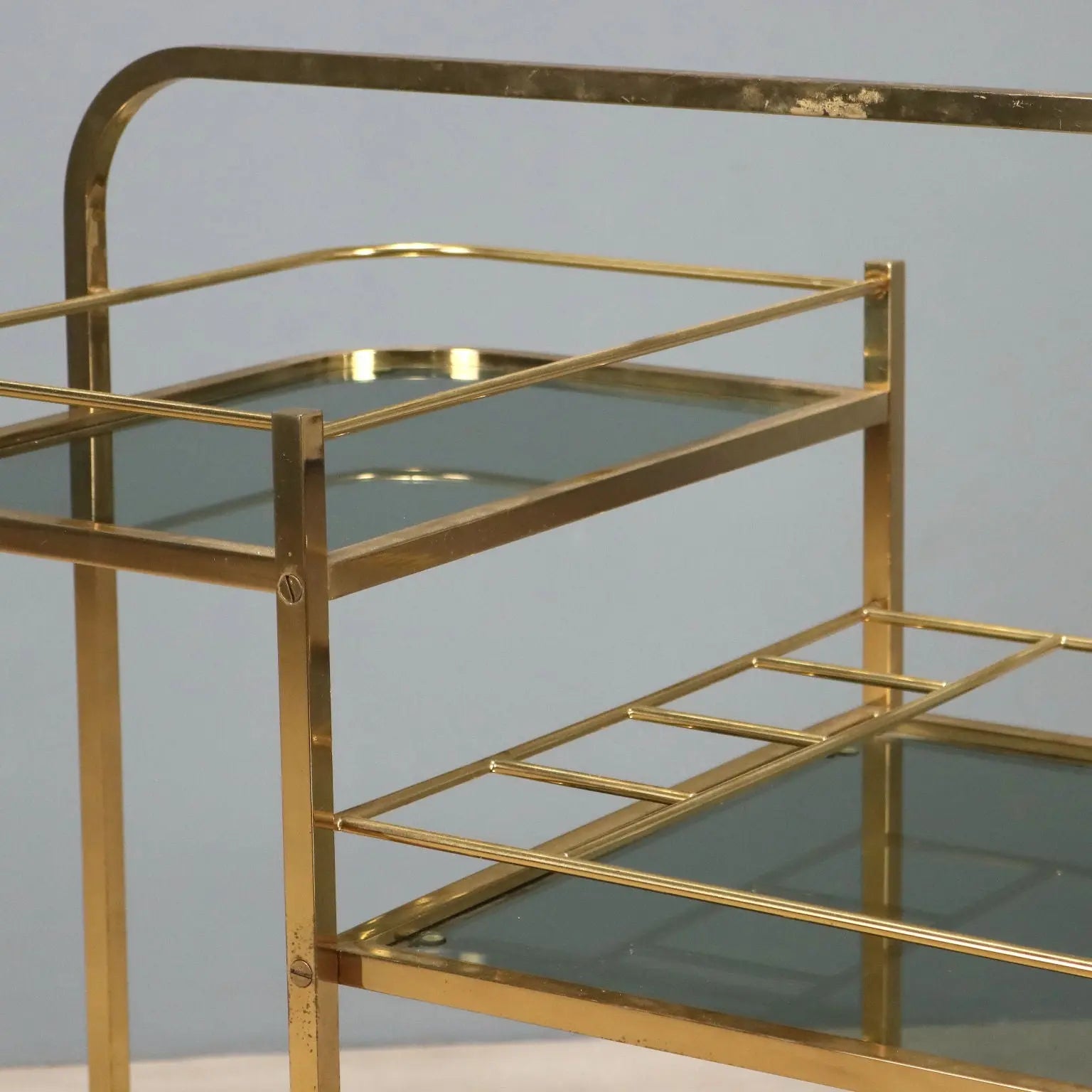 Vintage Kitchen Trolley Brass Smoked Glass Design Italy 1970s