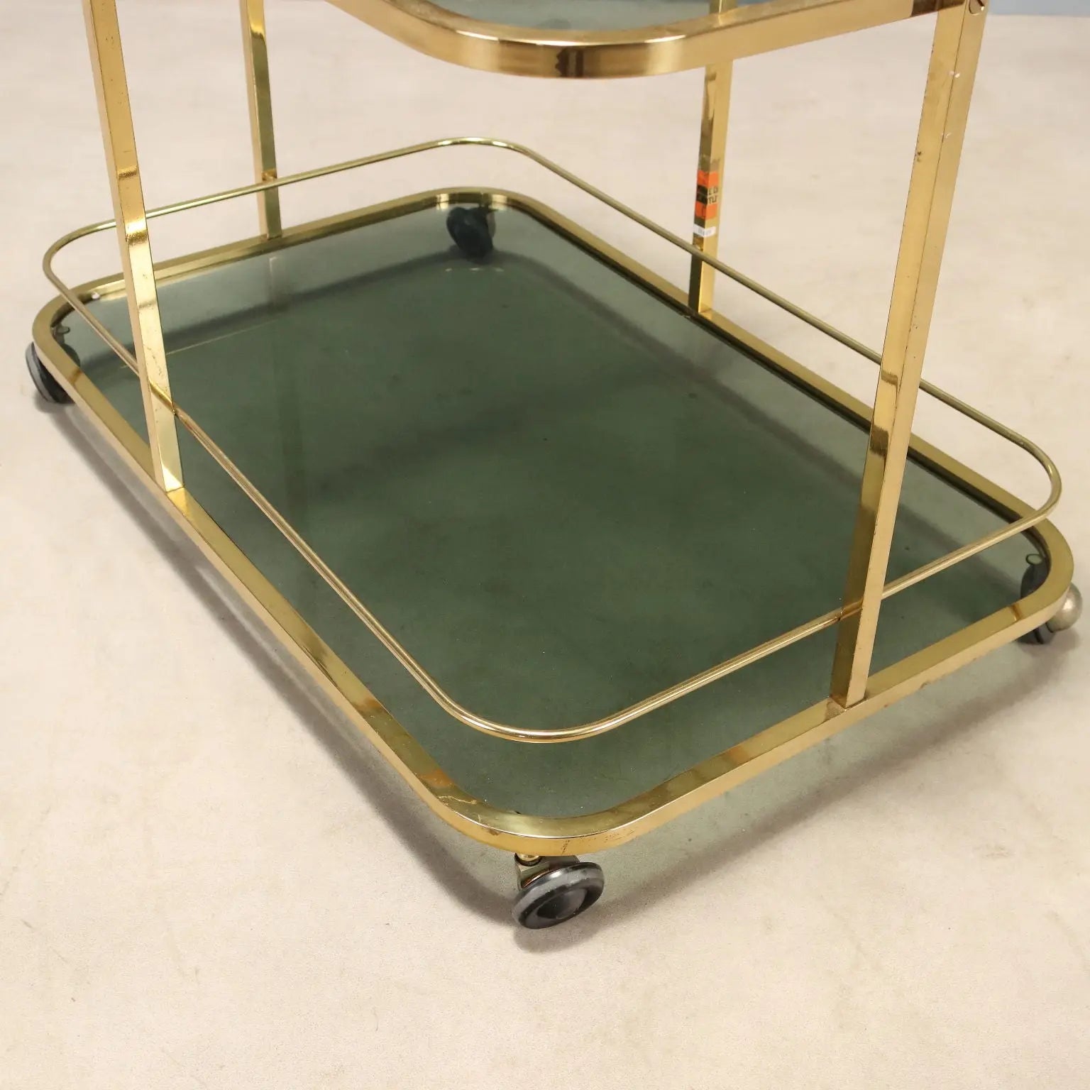 Vintage Kitchen Trolley Brass Smoked Glass Design Italy 1970s