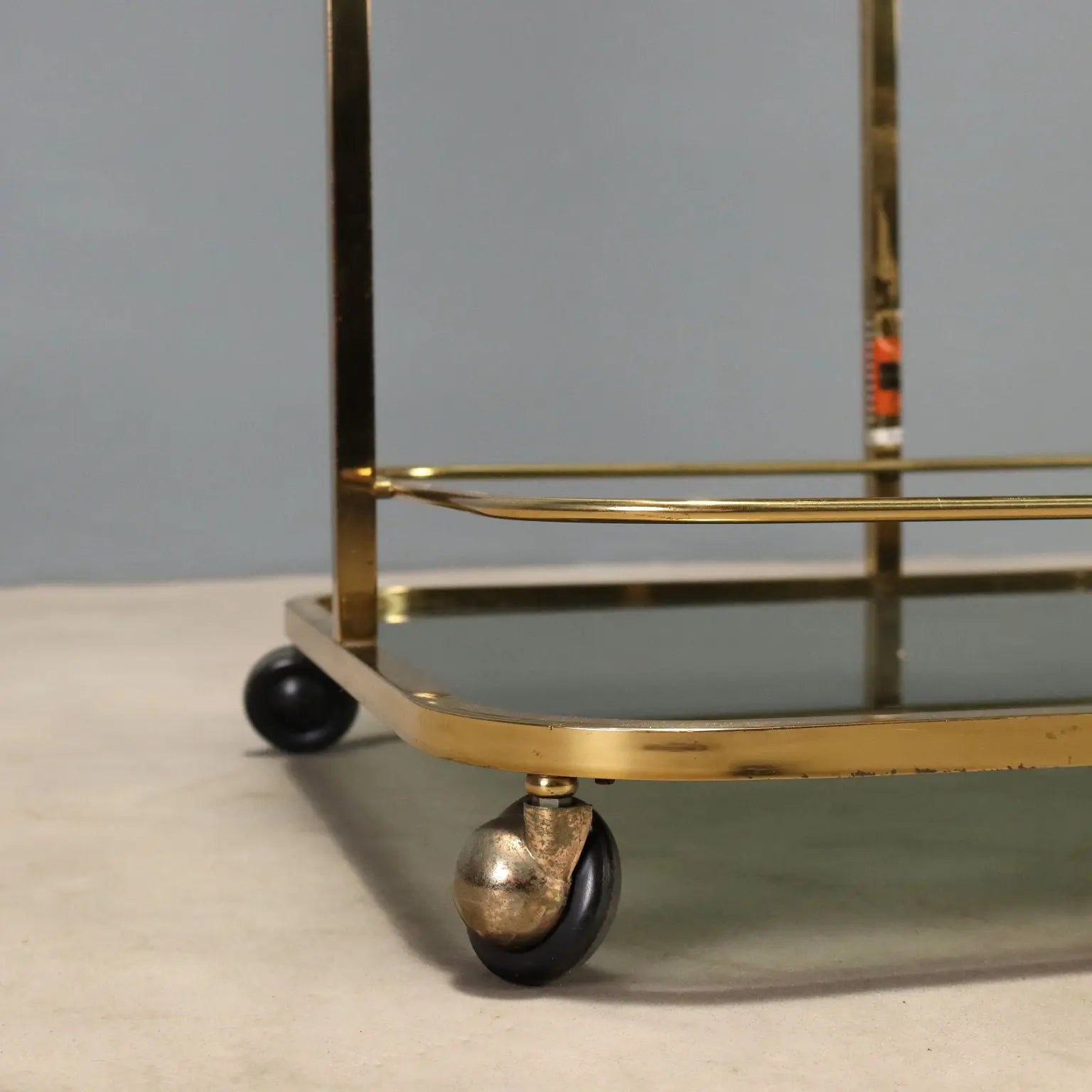 Vintage Kitchen Trolley Brass Smoked Glass Design Italy 1970s