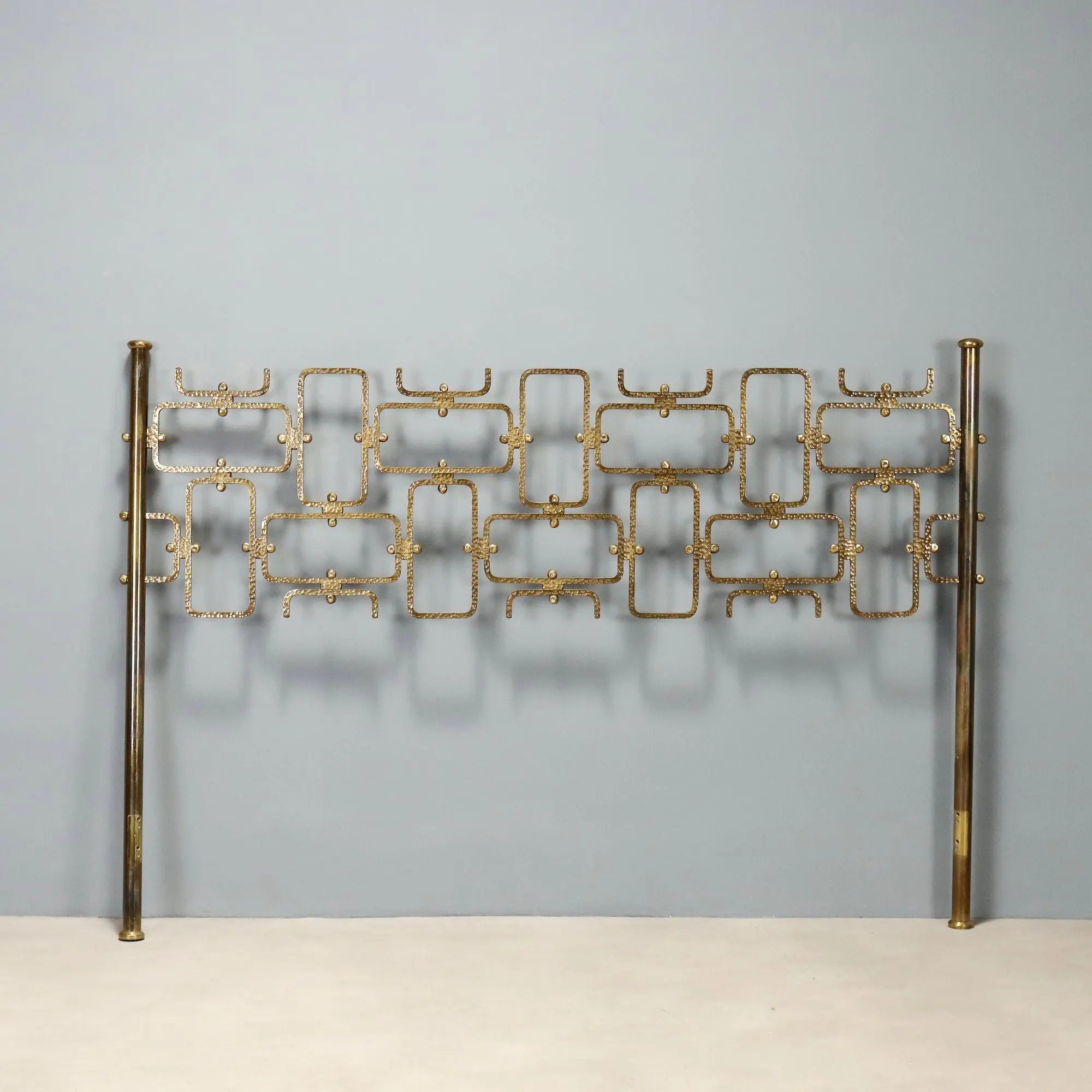 Vintage Double Bed Brass Geometric Shape Design Italy 1960s