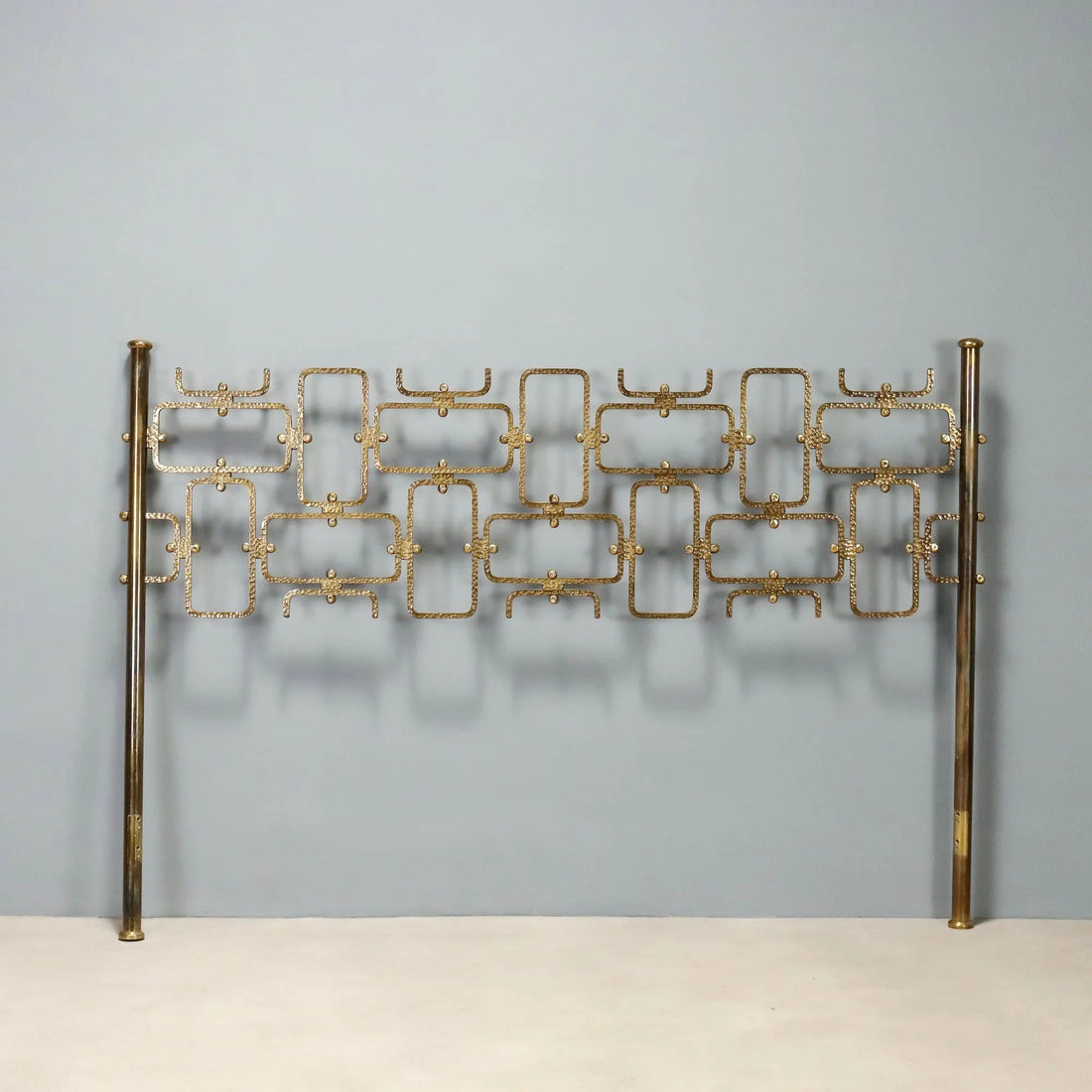 Vintage Double Bed Brass Geometric Shape Design Italy 1960s