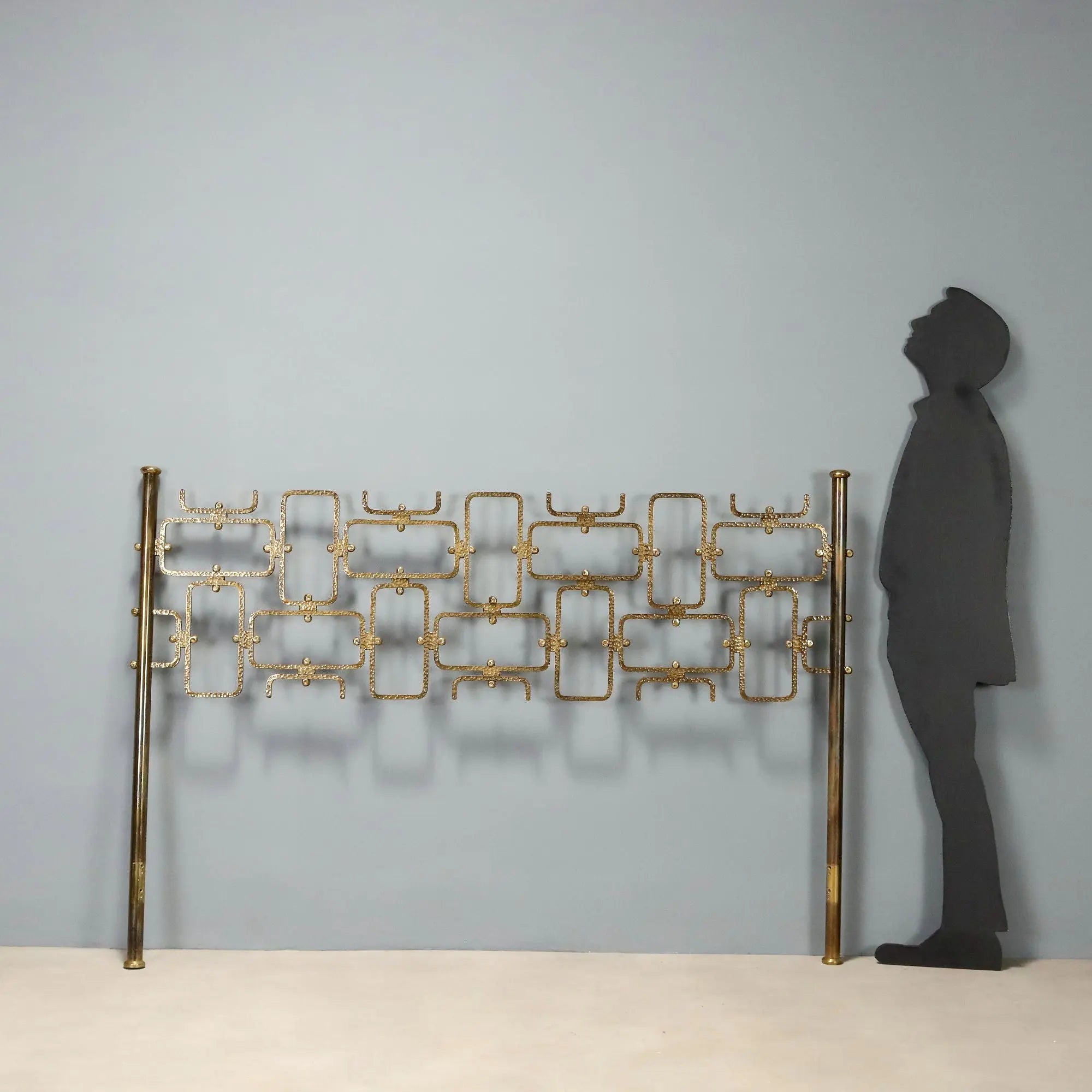 Vintage Double Bed Brass Geometric Shape Design Italy 1960s