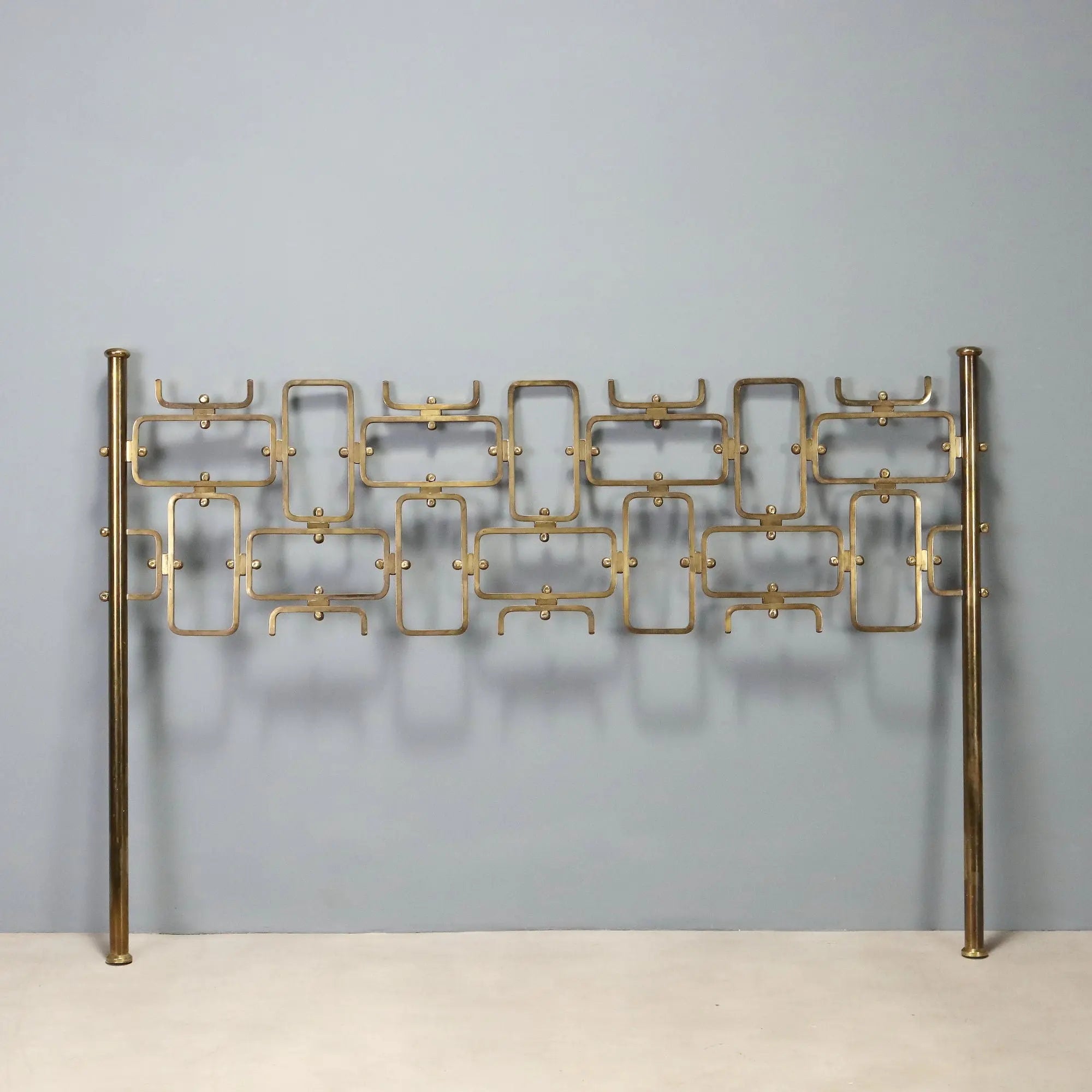 Vintage Double Bed Brass Geometric Shape Design Italy 1960s