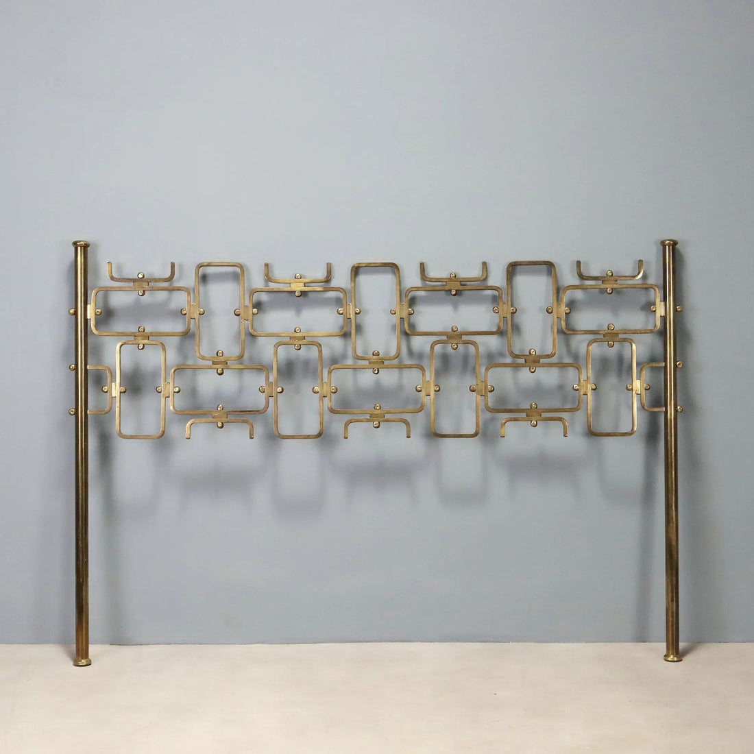 Vintage Double Bed Brass Geometric Shape Design Italy 1960s